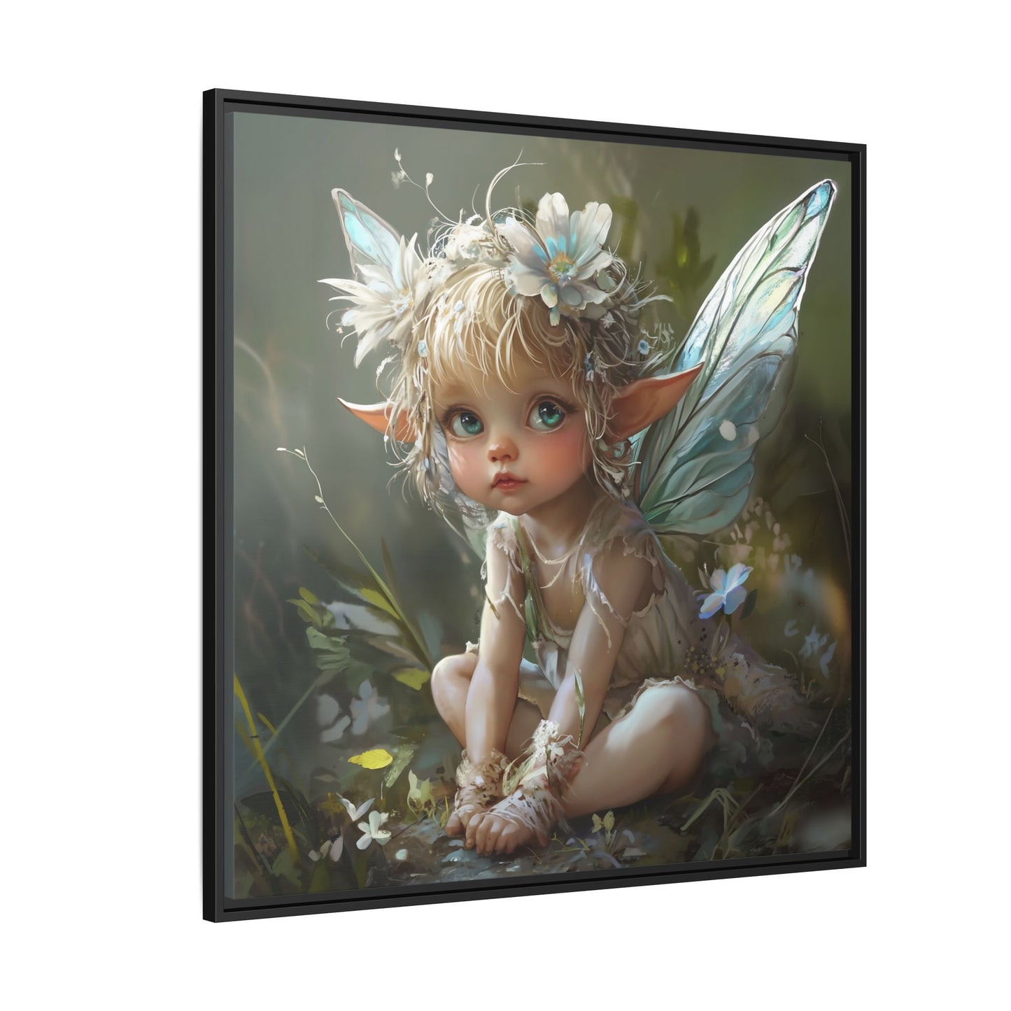 Baby Fairy Art Print, Framed Canvas, Whimsical Home Decor, Fairy Tale Gift, Magical Nursery Wall Art