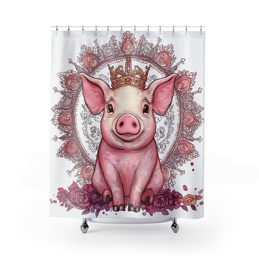 Princess Pig Shower Curtain, Cute Farmhouse Decor, Bathroom Accessories, Animal Lover Gift, Queen Pig Design