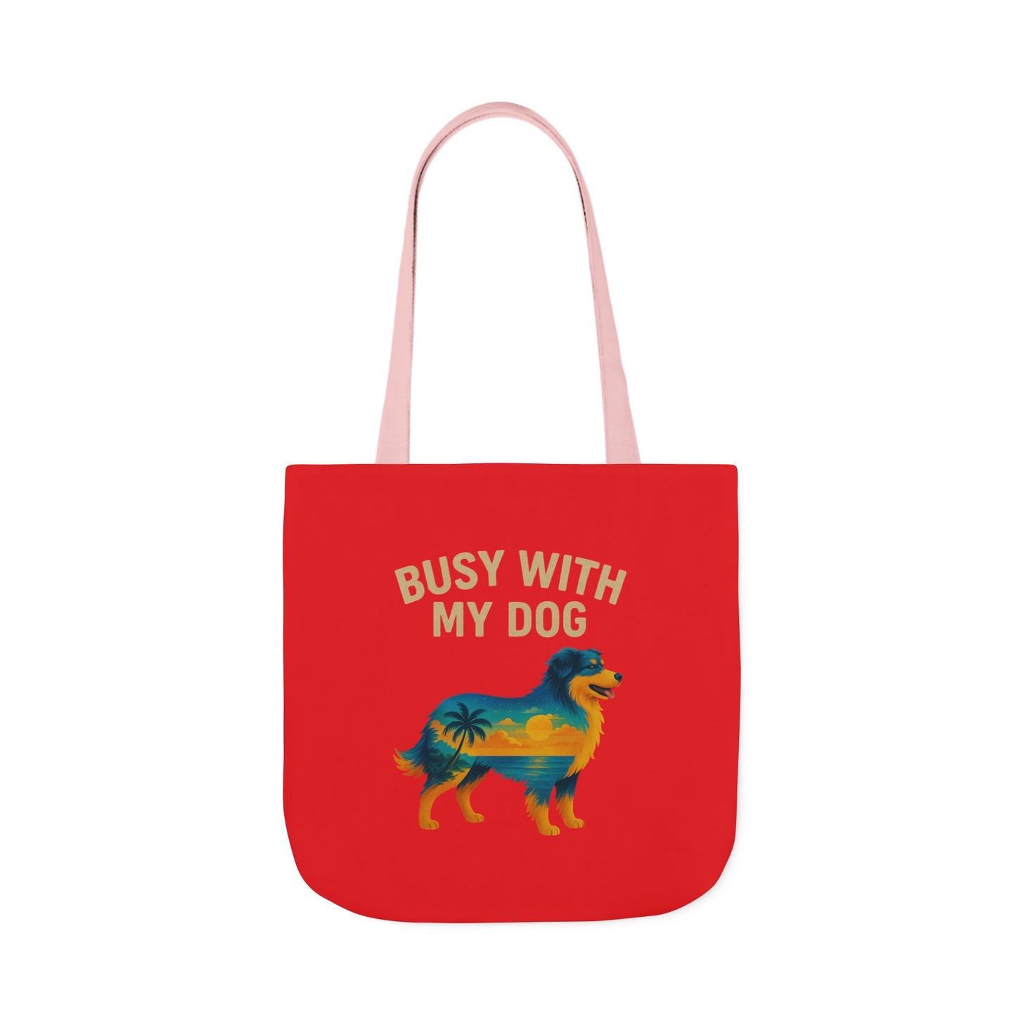 Busy With My Dog Canvas Tote Bag | Colorful Tropical Dog Illustration