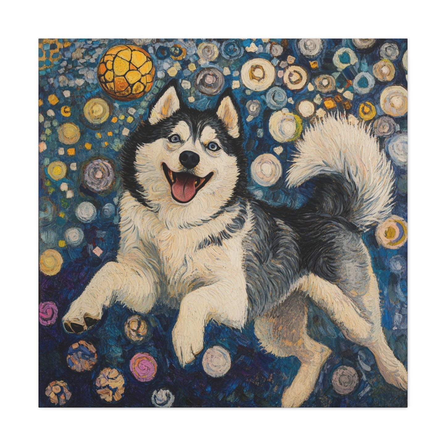 Joyful Husky Canvas Art, Pet Wall Decor, Dog Lovers Gift, Home Decoration, Animal Art, Husky Portrait