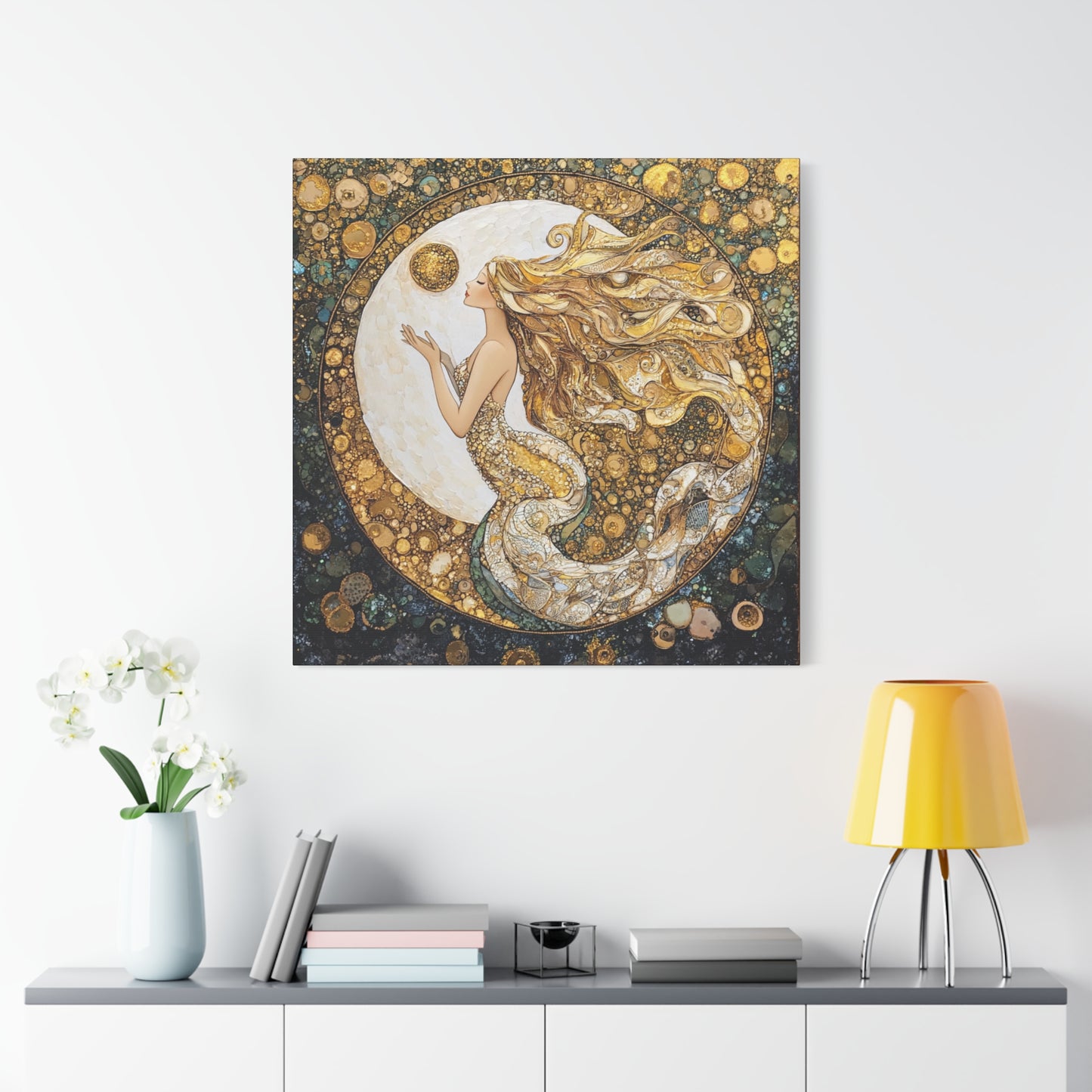Mermaid Moon Art Canvas, Whimsical Home Decor, Magical Gift for Art Lovers, Celestial Wall Art, Fantasy Room Decoration