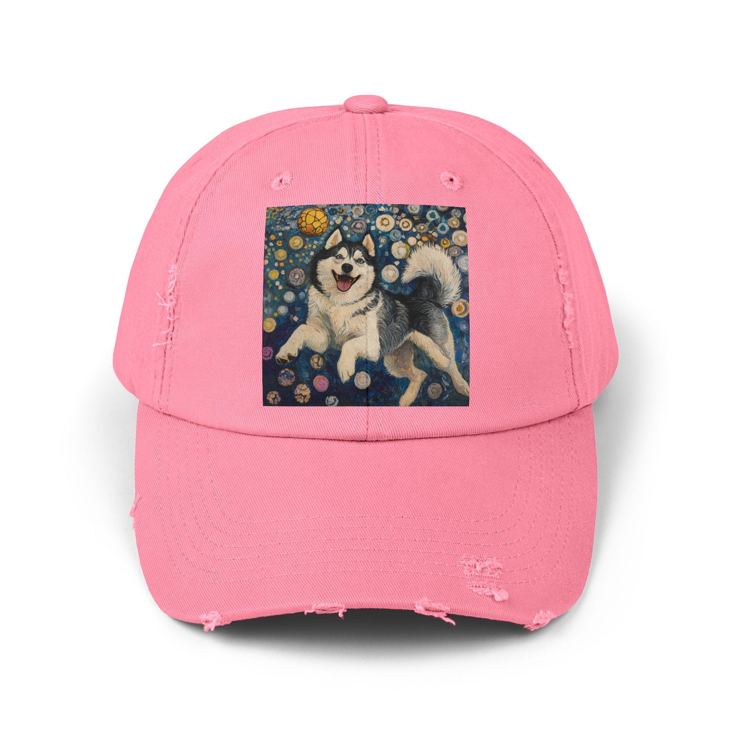 Husky Dog Cap, Distressed Adjustable Hat, Pet Lover Gift, Cute Casual Fashion, Unique Animal Apparel