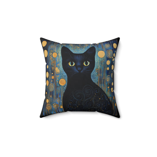 Crystal Cat Collection Black Obsidian Cat Pillow, Cozy Home Decor, Cat Lover Gift, Goth Aesthetic Cushion, Unique