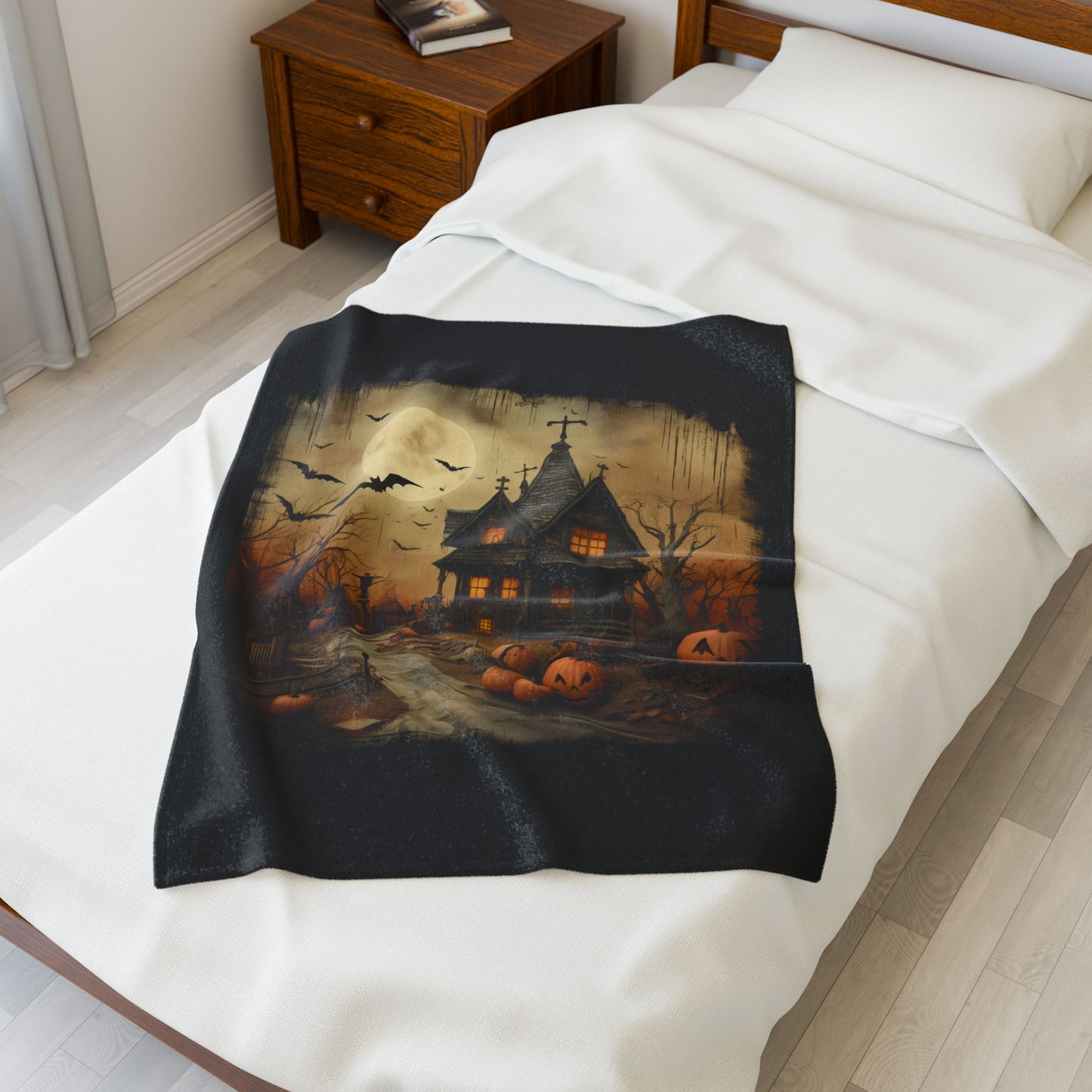 Halloween House Themed Velveteen Plush Blanket, Cozy Throw for Autumn, Spooky Home Decor, Ghostly Gift for Halloween Parties, Fall [...]