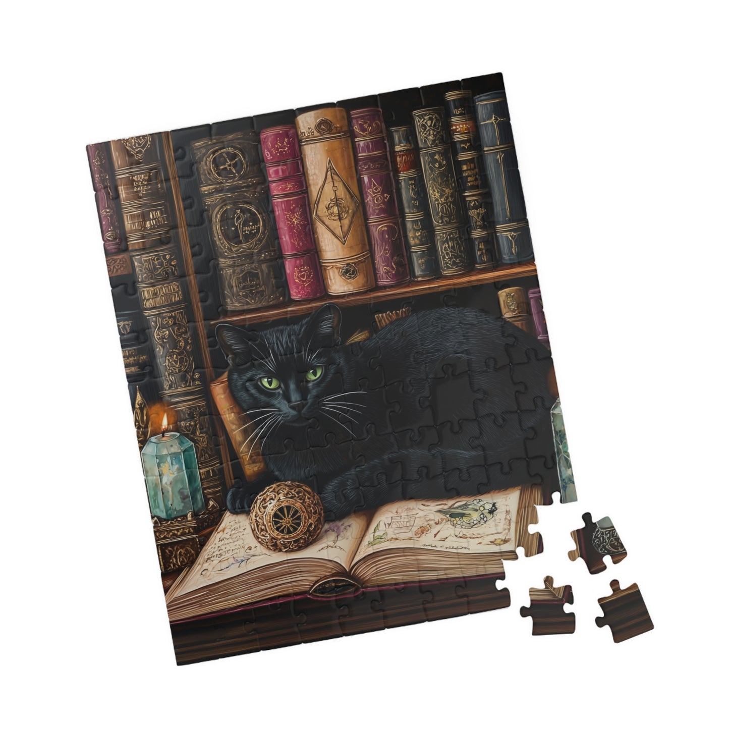 Black Cat on Books Puzzle | Library Cat Jigsaw Puzzle