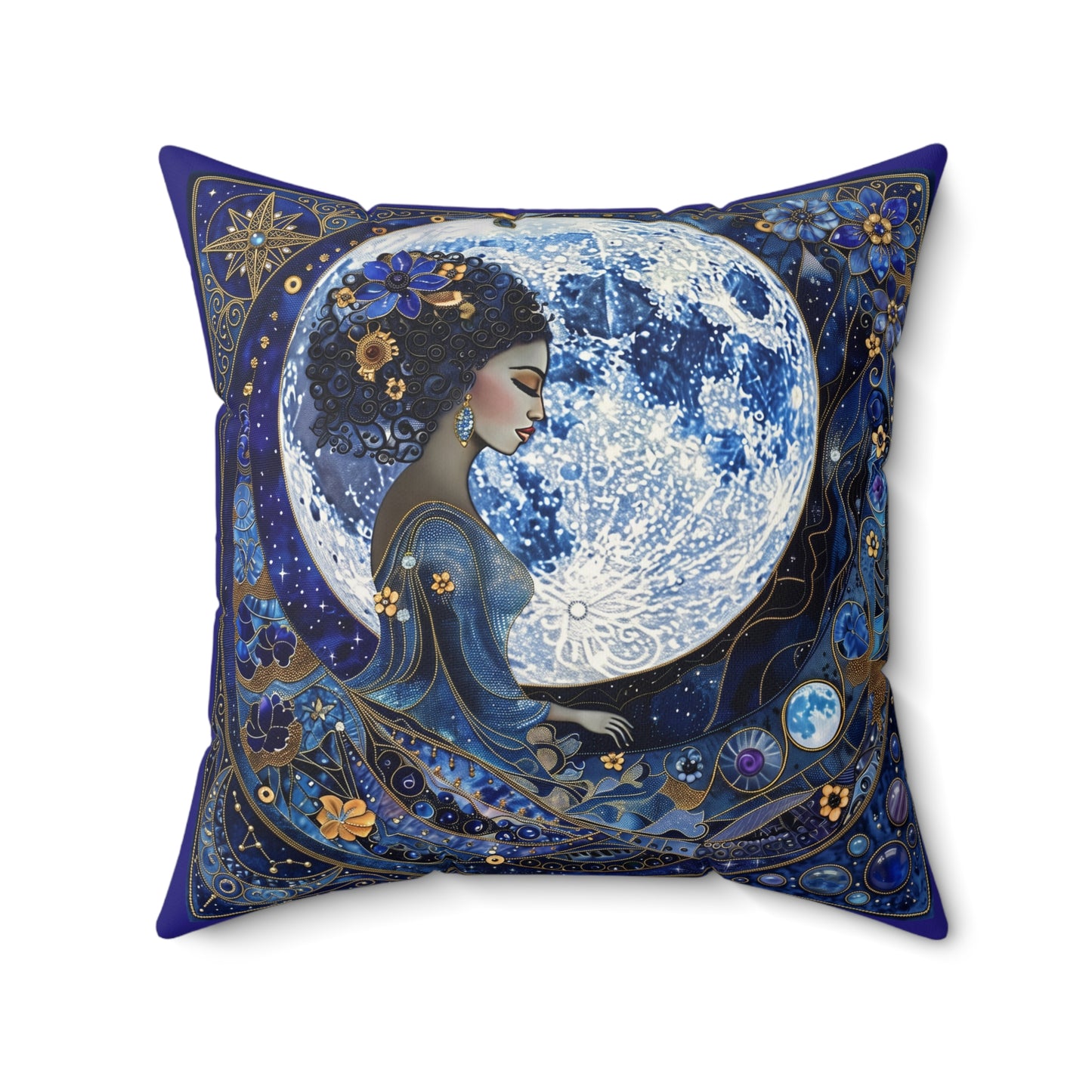 Blue Moon Goddess illustration Pillow Suede Square Decorative Pillow
