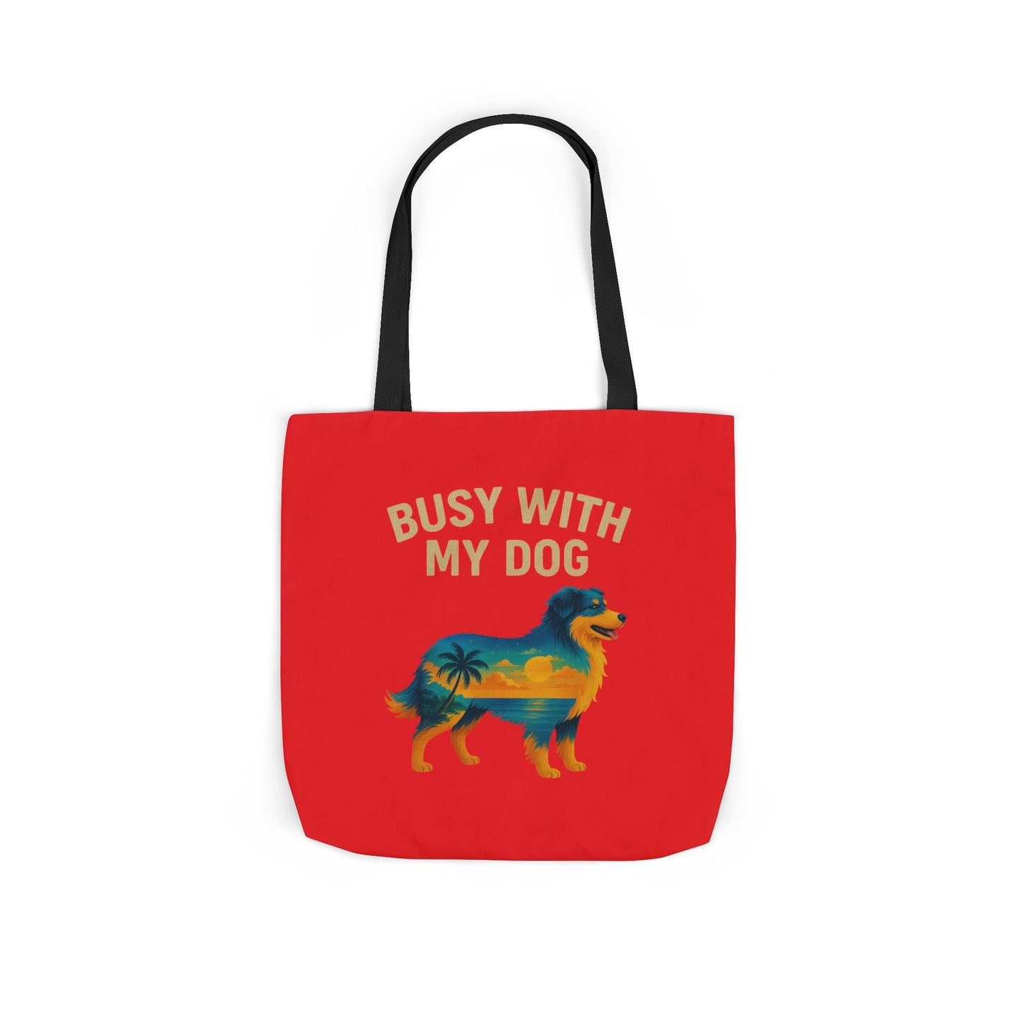 Busy With My Dog Canvas Tote Bag | Colorful Tropical Dog Illustration