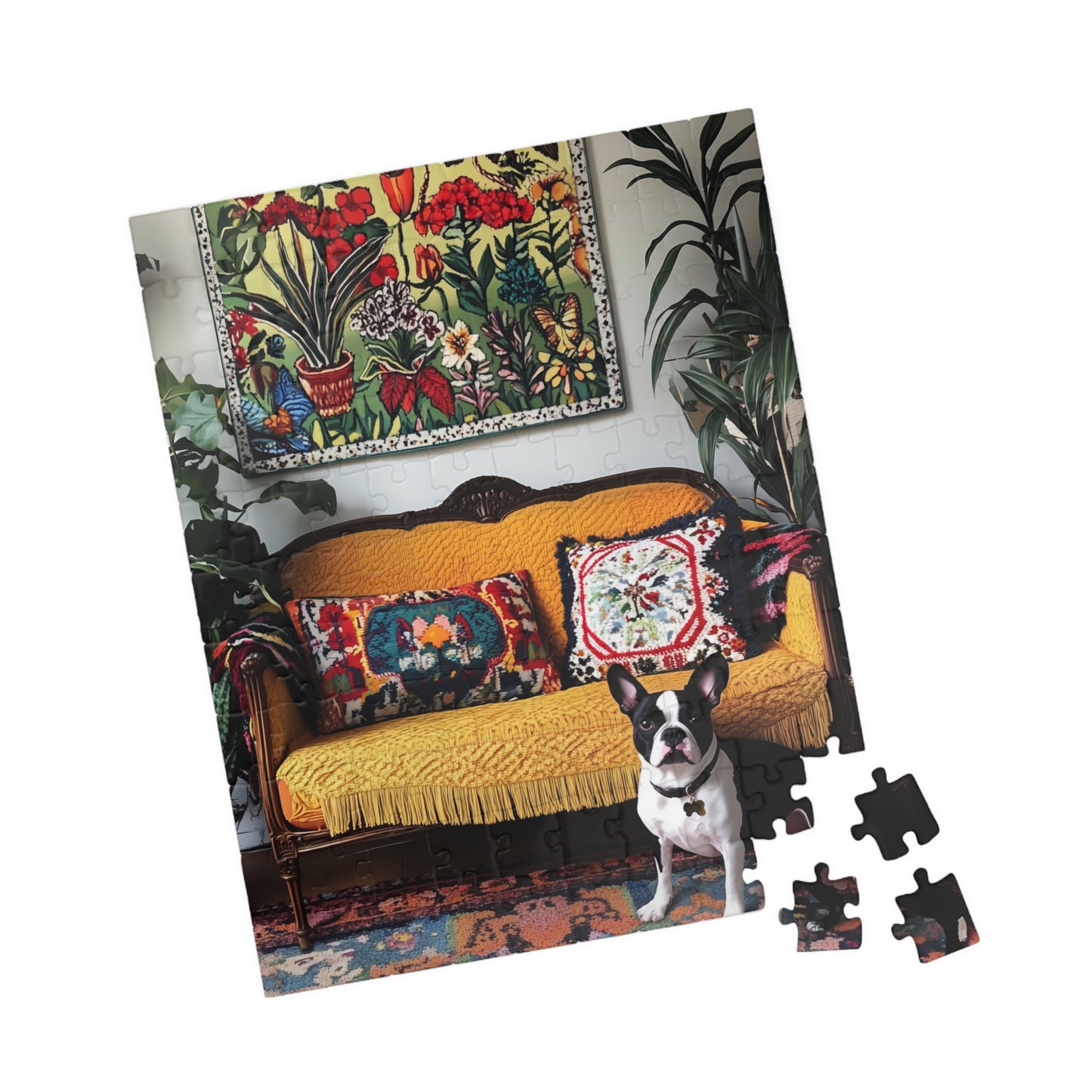 Boston Terrier on Yellow Sofa Puzzle