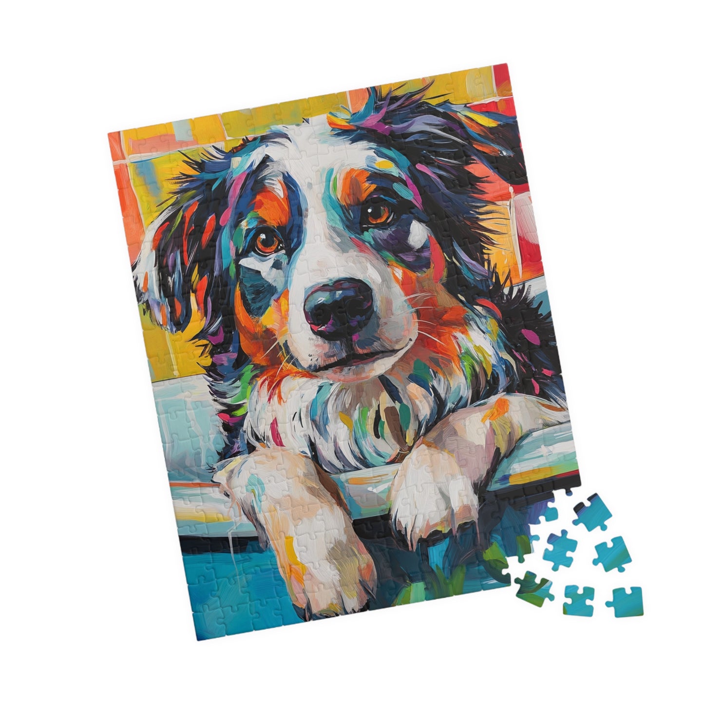 Bathtub Aussie Puppy Colorful Australian Shepherd Puzzle 520-Piece | Dog Art Jigsaw Puzzle