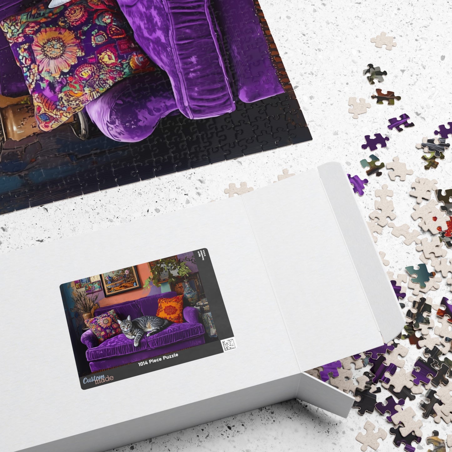 Tabby "House Cat" on Purple Couch Puzzle | 252-1014 Piece Jigsaw