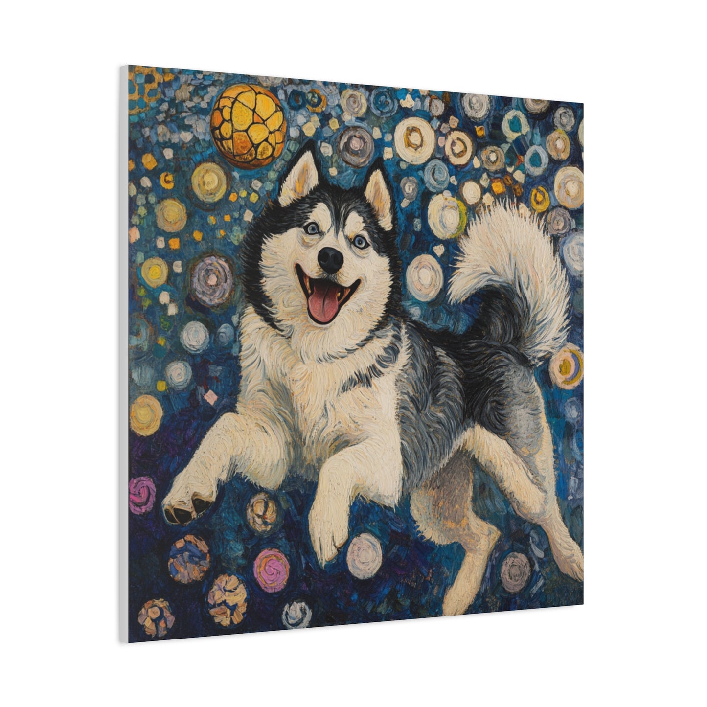 Joyful Husky Canvas Art, Pet Wall Decor, Dog Lovers Gift, Home Decoration, Animal Art, Husky Portrait