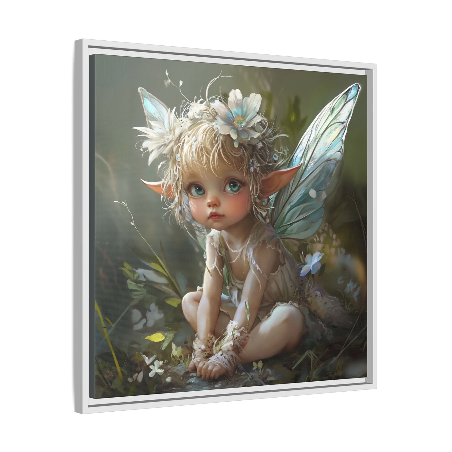 Baby Fairy Art Print, Framed Canvas, Whimsical Home Decor, Fairy Tale Gift, Magical Nursery Wall Art