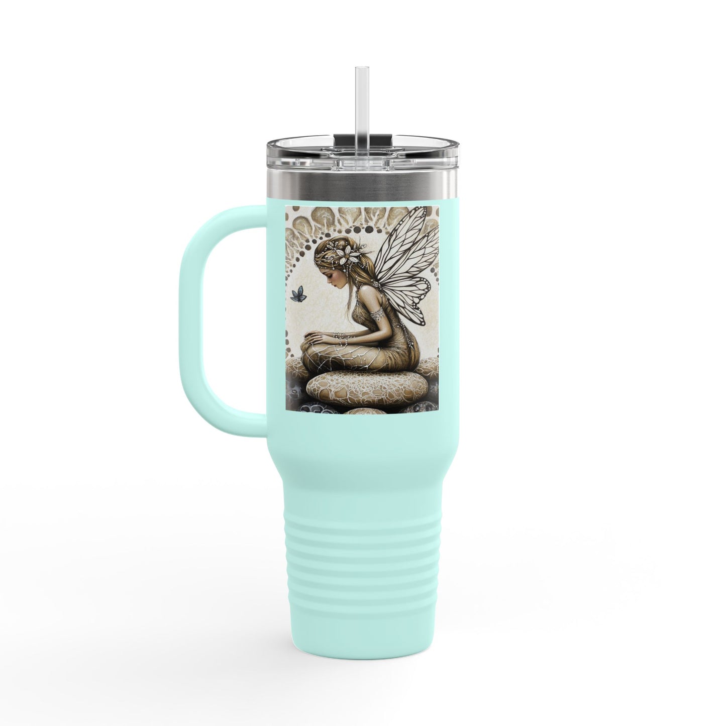 Good Fortune Stone Fairy Travel Mug, 40oz | Insulated Coffee Cup | Gifts for Nature Lovers | Boho Decor | Relaxation Gift