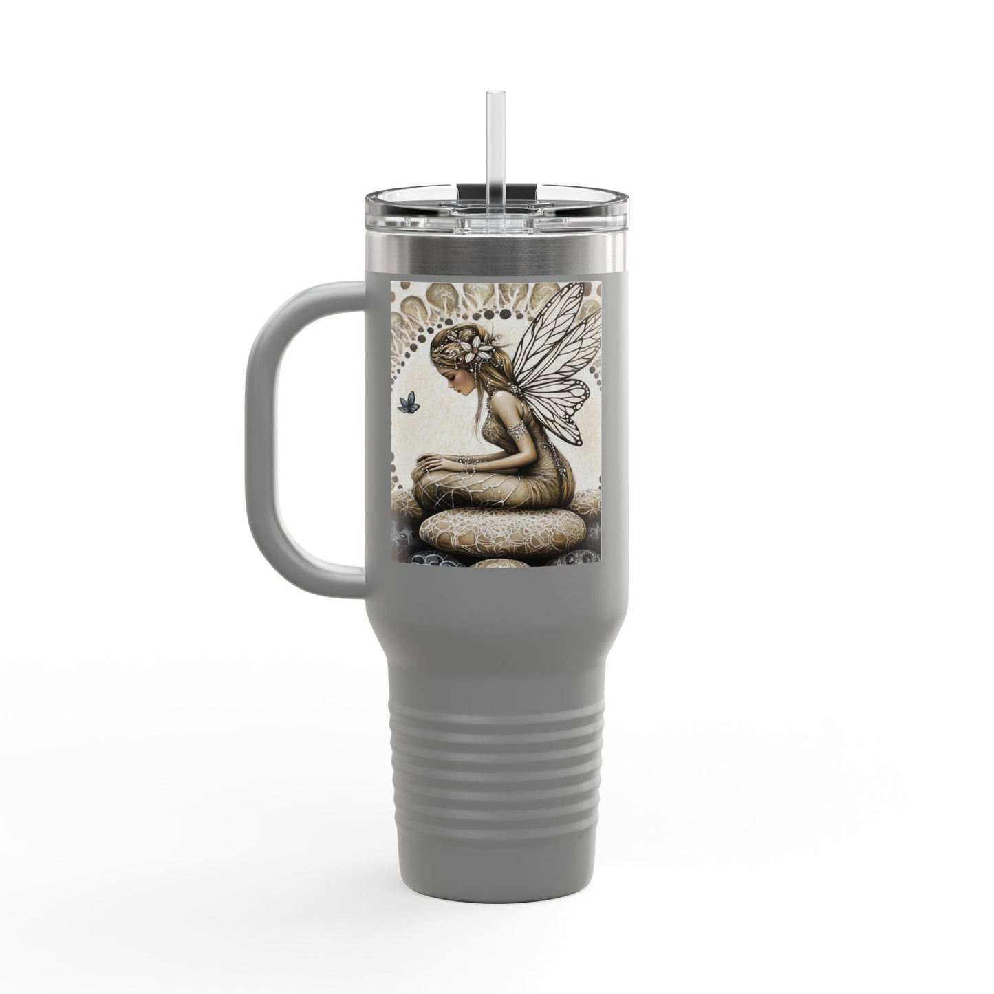 Good Fortune Stone Fairy Travel Mug, 40oz | Insulated Coffee Cup | Gifts for Nature Lovers | Boho Decor | Relaxation Gift
