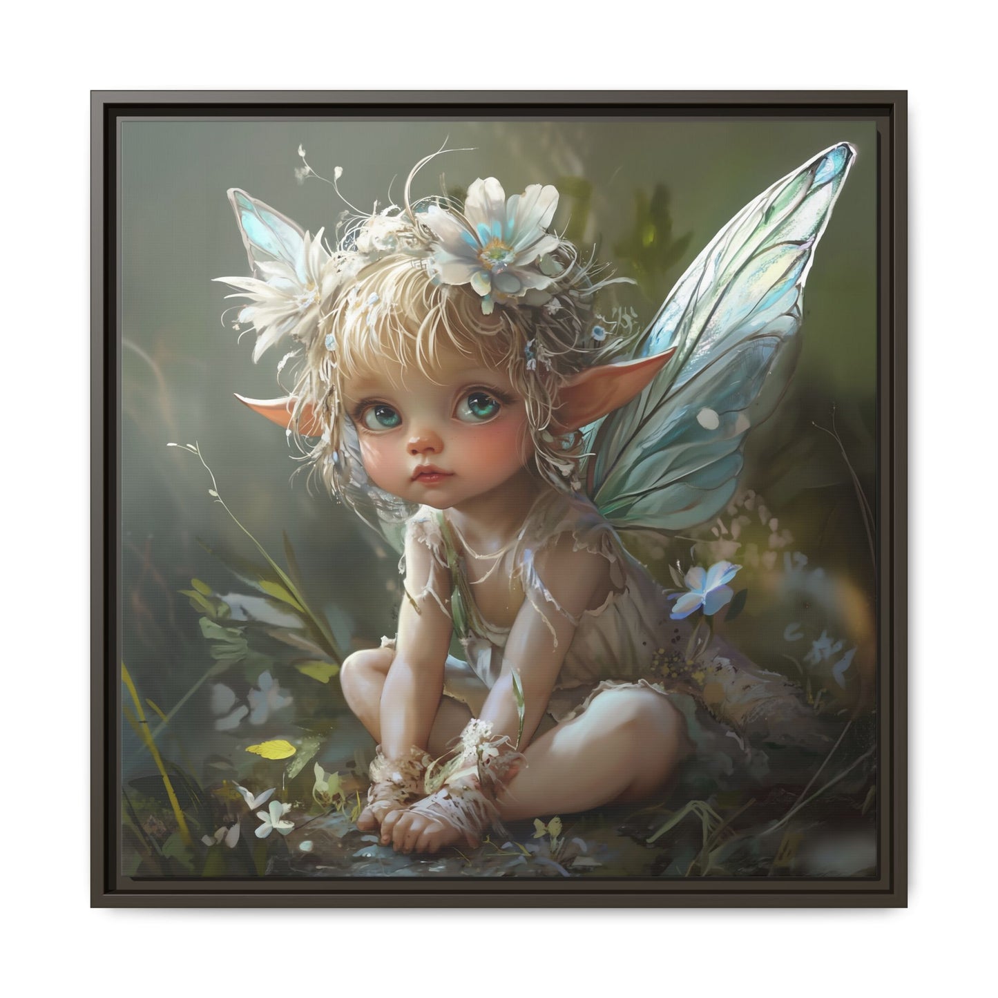 Baby Fairy Art Print, Framed Canvas, Whimsical Home Decor, Fairy Tale Gift, Magical Nursery Wall Art