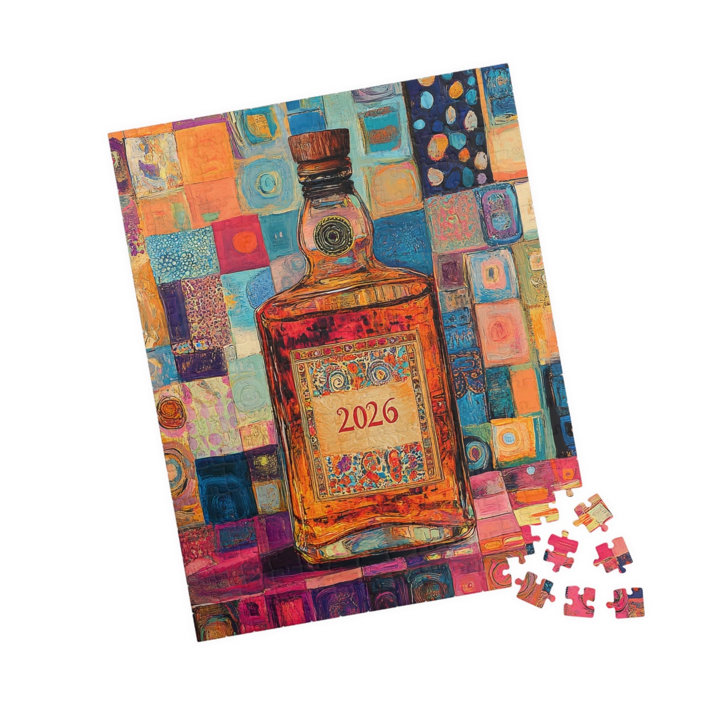 Happy New Year 2026 Tequila Bottle 2026 Puzzle Colorful Abstract Liquor Bottle Artwork