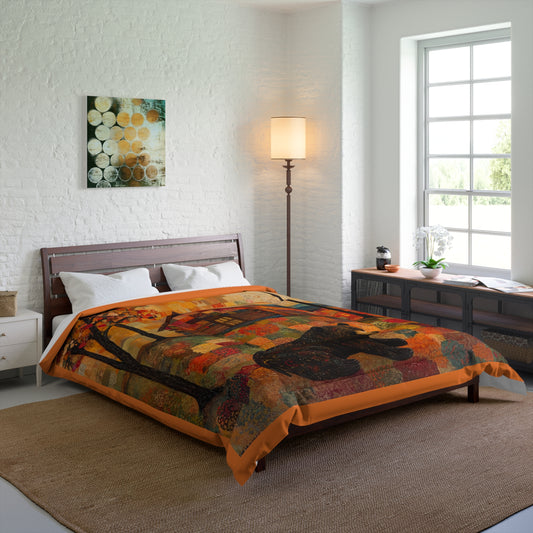 Autumn Cabin Bear Comforter | Fall Patchwork Lodge Bedding
