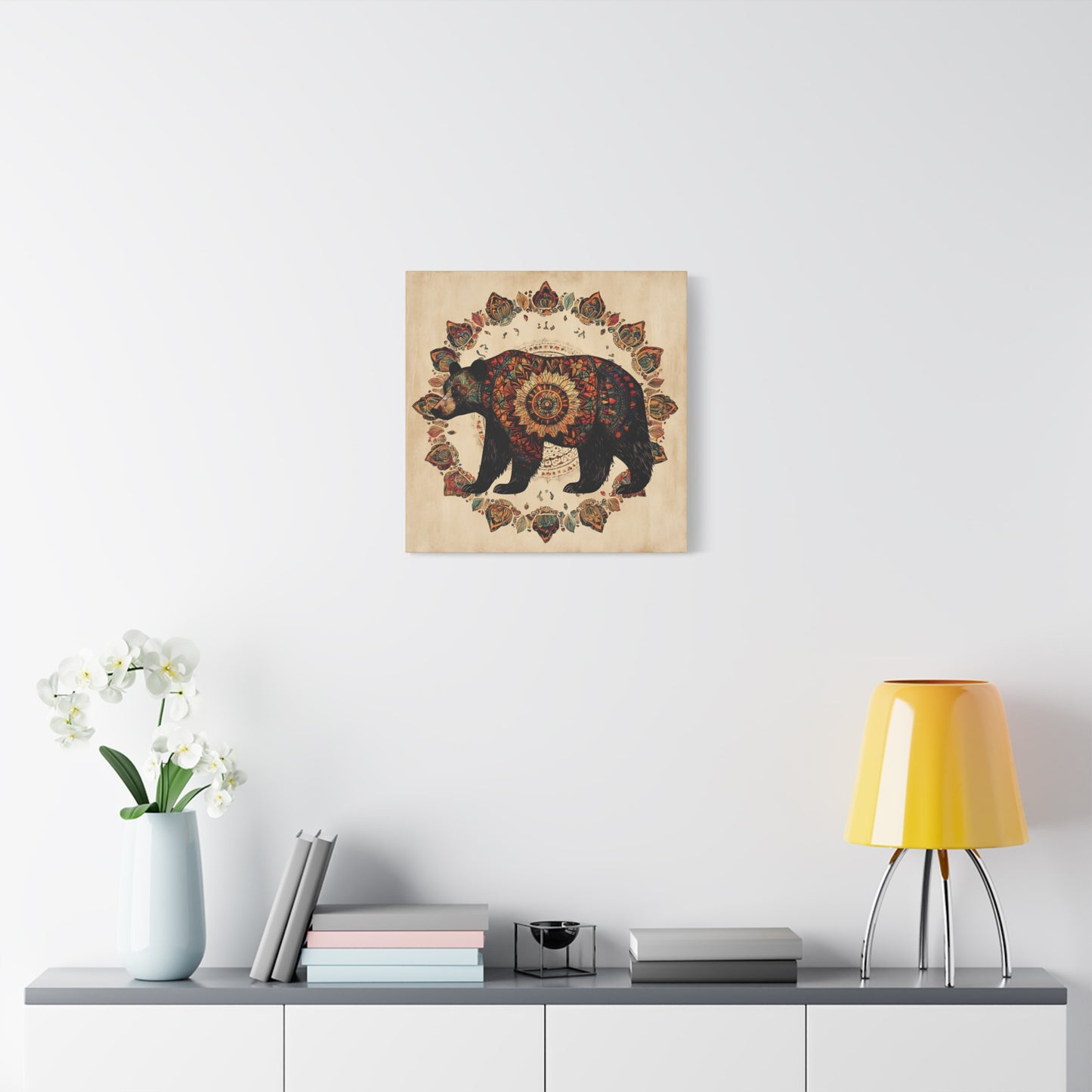 Bohemian Mandala Bear Matte Canvas Wall Art | Stretched Canvas