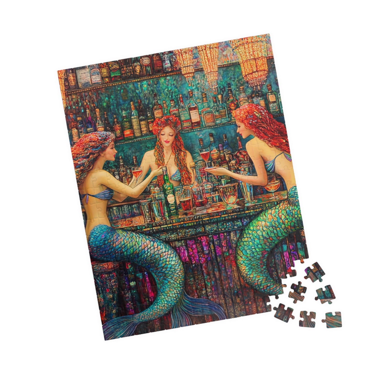 Mermaid Bar Scene Puzzle | 520 or 1014 Piece Jigsaw, Colorful Mermaid Artwork
