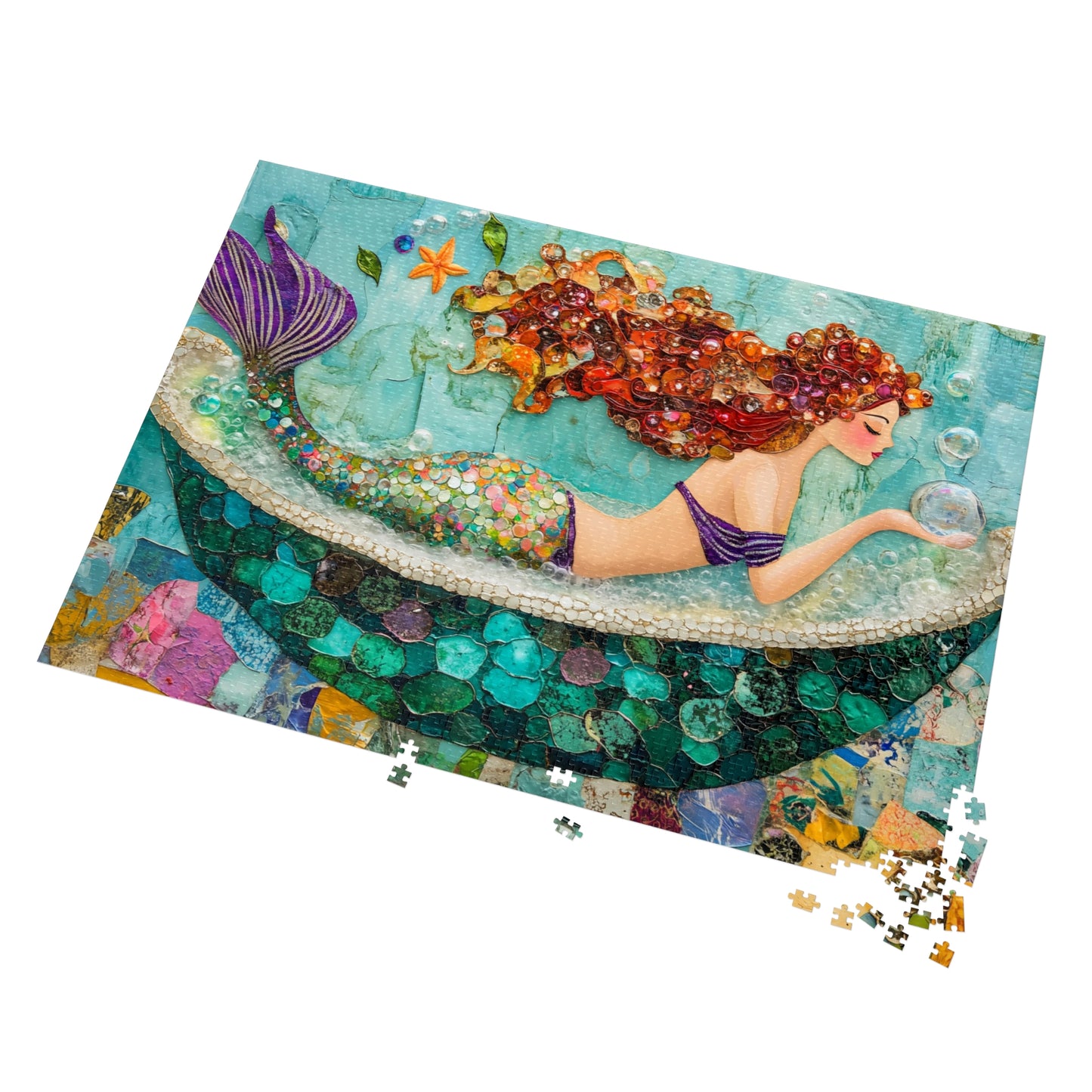 Bubbles Mermaid Art Jigsaw Puzzle with Tin