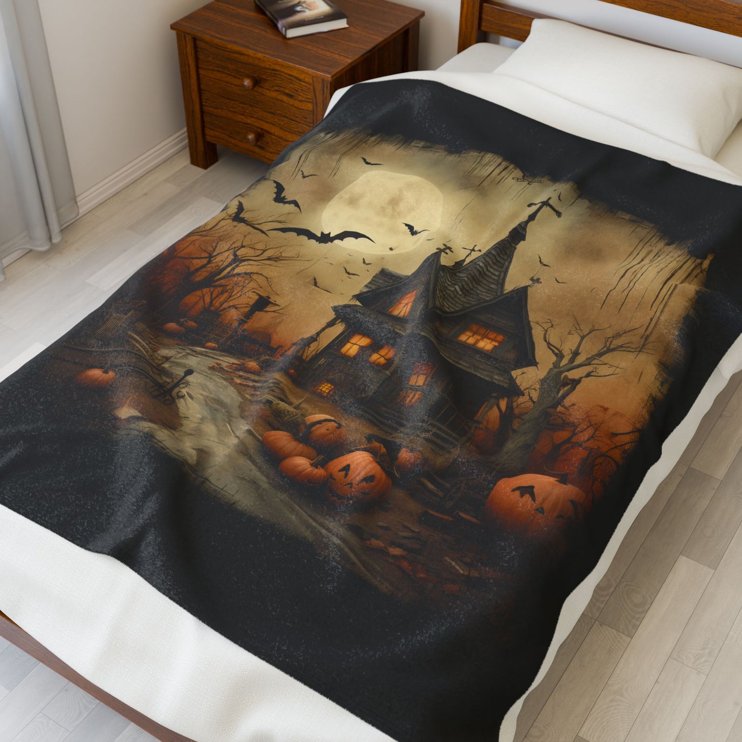 Halloween House Themed Velveteen Plush Blanket, Cozy Throw for Autumn, Spooky Home Decor, Ghostly Gift for Halloween Parties, Fall [...]