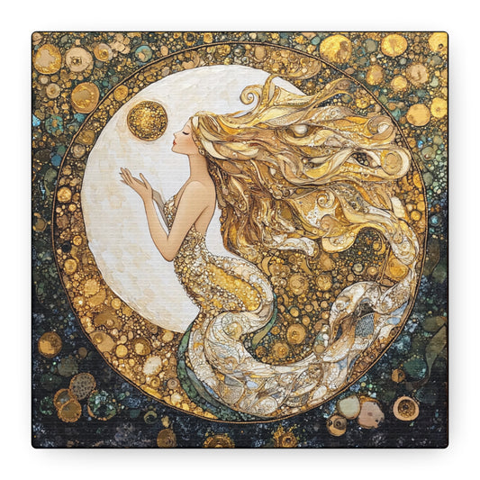 Mermaid Moon Art Canvas, Whimsical Home Decor, Magical Gift for Art Lovers, Celestial Wall Art, Fantasy Room Decoration