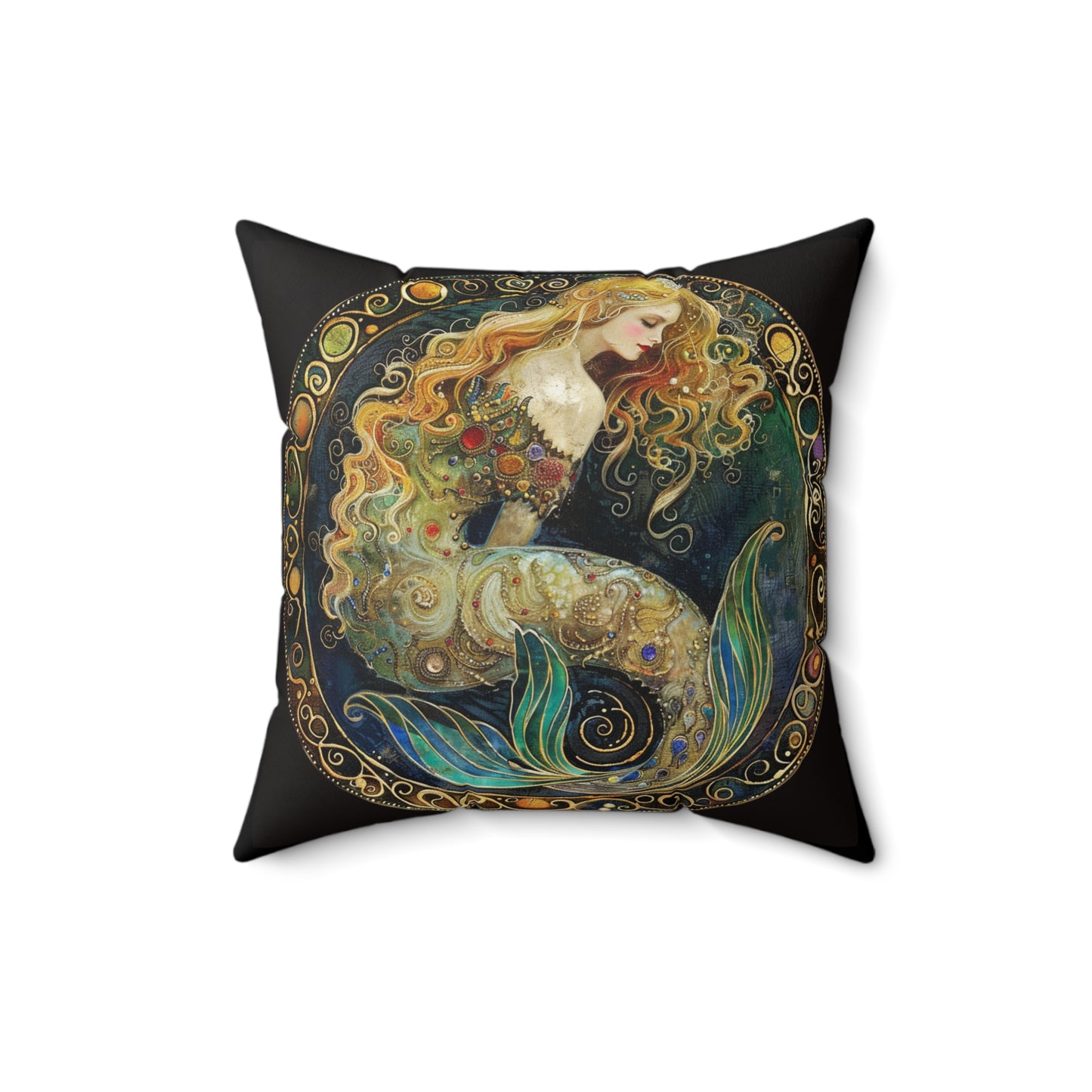 Artistic Mermaid Faux Suede Square Pillow, Decorative Throw Cushion, Home Decor Accent, Gift Idea for Beach Lovers, Boho Style