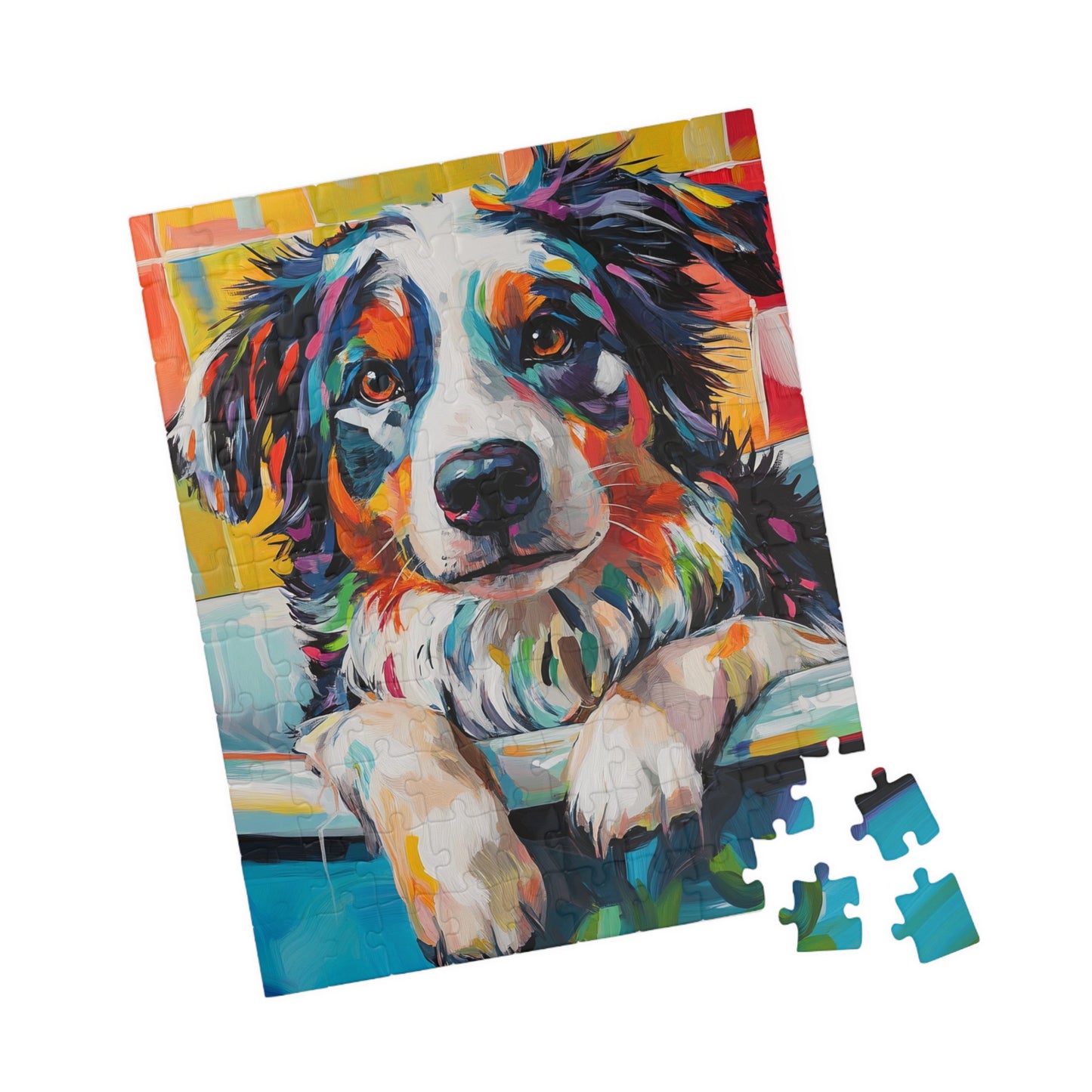 Bathtub Aussie Puppy Colorful Australian Shepherd Puzzle 520-Piece | Dog Art Jigsaw Puzzle
