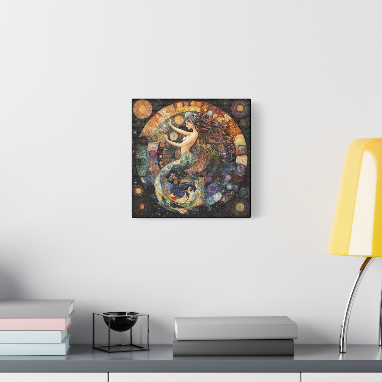 Autumn Mermaid Canvas Art Print, Ocean Wall Decor, Boho Home Decor, Nautical Gift, Vibrant Artwork, Mermaid Lover Gift
