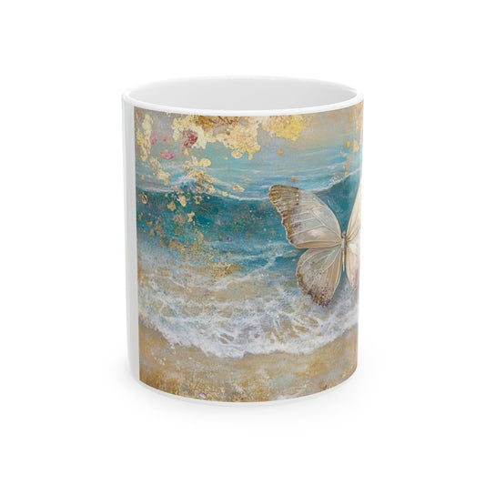 Butterfly Beach Ceramic Mug, Ocean Lover Gift, Inspirational Coffee Cup, Butterfly Design, Beach Decor, Nature Lover Tea Mug