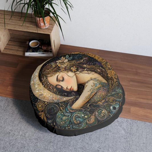 Dreamy Moonlit Tufted Floor Pillow, Boho Decor Cushion, Meditation Seating, Cozy Reading Nook, Gift for Yoga Lovers