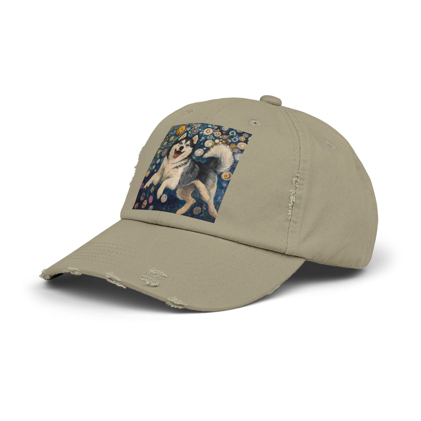 Husky Dog Cap, Distressed Adjustable Hat, Pet Lover Gift, Cute Casual Fashion, Unique Animal Apparel