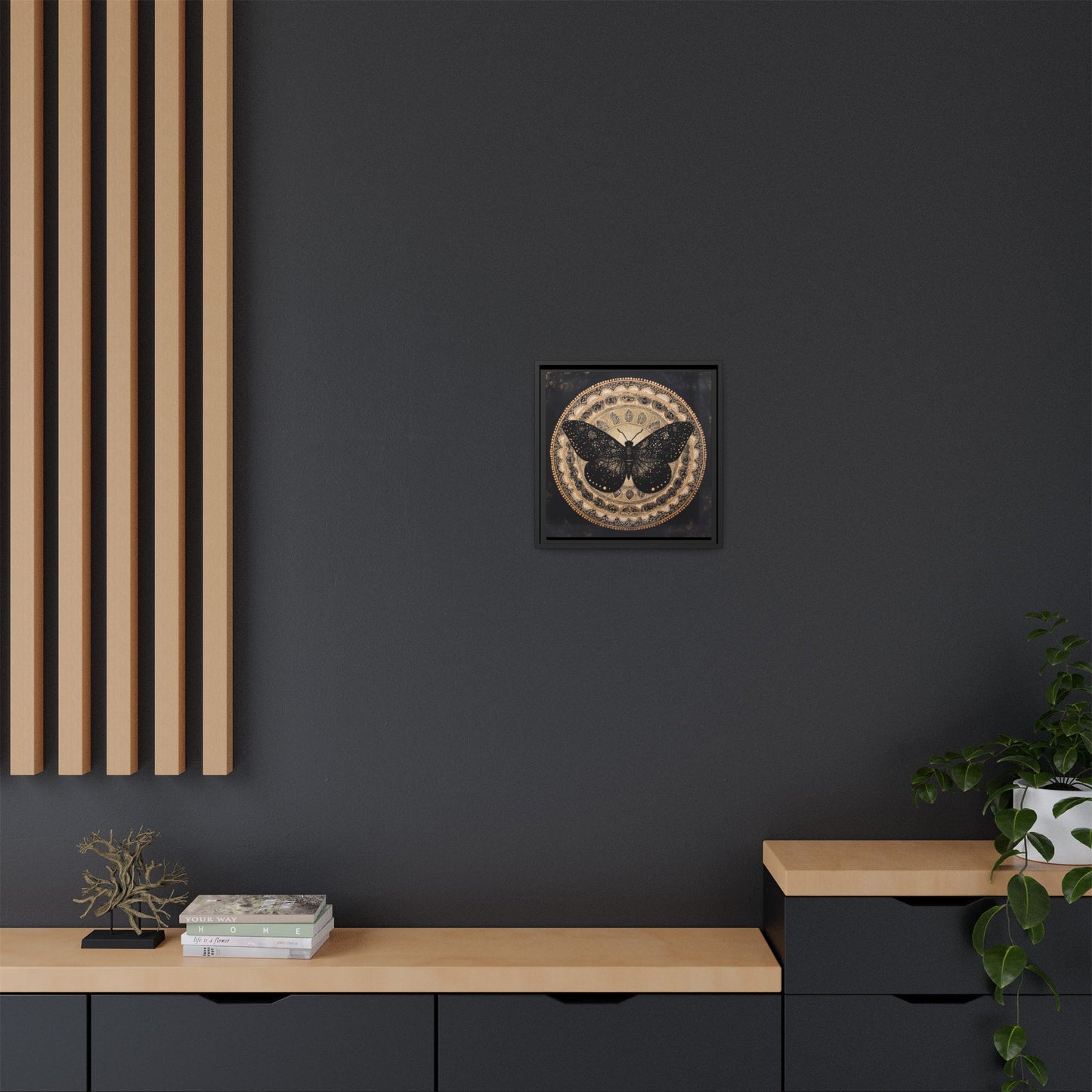 Black Moth Mandala Matte Canvas Framed | Wall Art