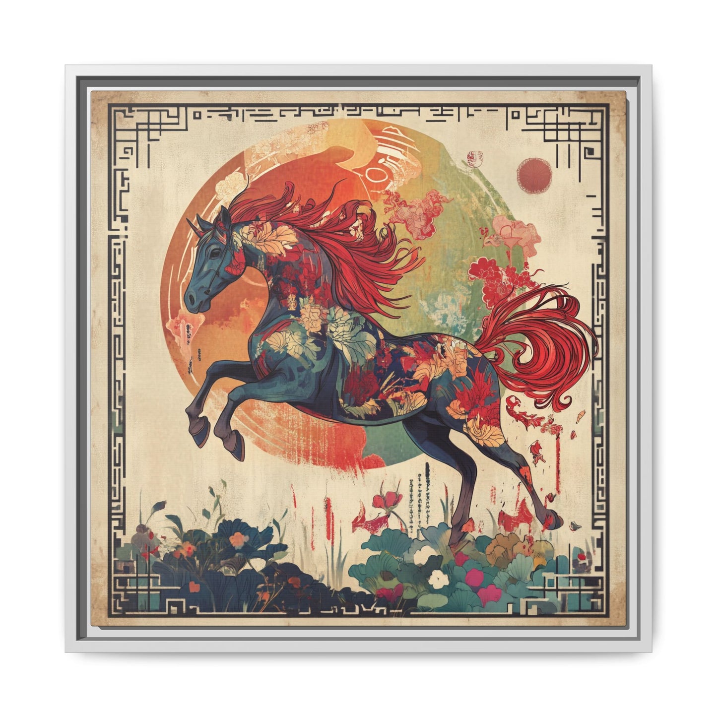 Fire Horse Year Matte Canvas Framed Print