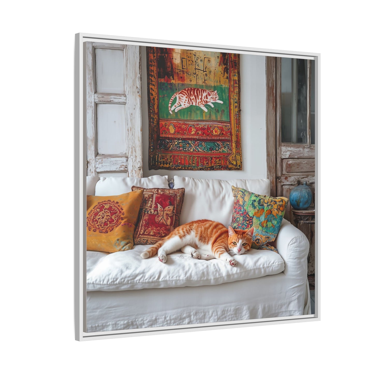 Orange Tabby "House Cat" Sleeping Ginger Cat Sofa Photo Framed Canvas