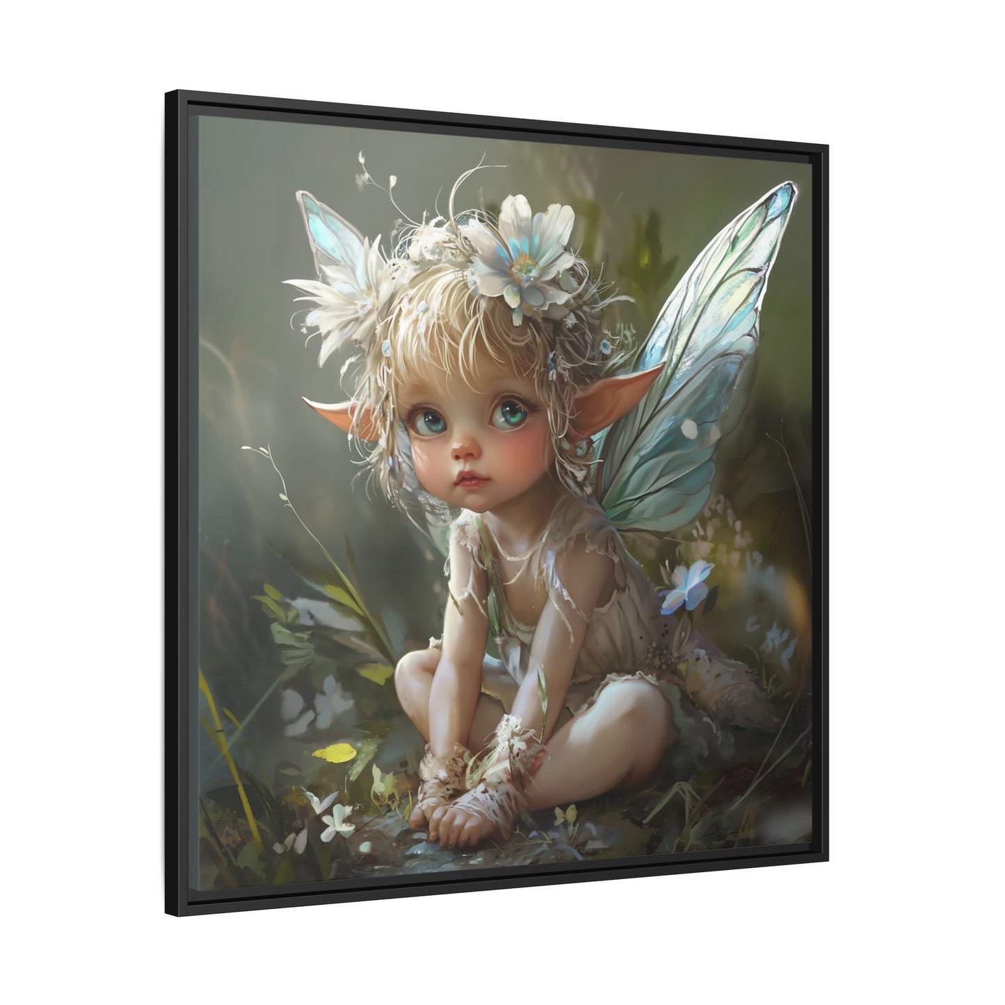 Baby Fairy Art Print, Framed Canvas, Whimsical Home Decor, Fairy Tale Gift, Magical Nursery Wall Art