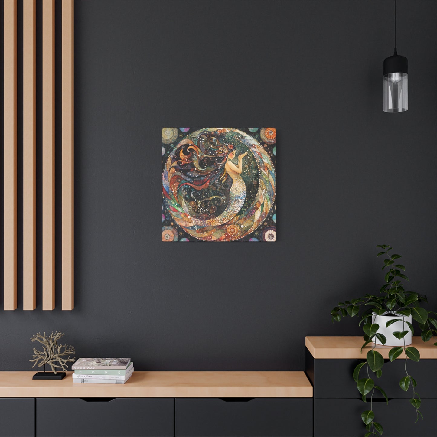 Autumnl Mermaid Canvas Art, Stretched Wall Decor, Bohemian Home Accent, Unique Gift for Sea Lovers, Nautical Art Piece, Coastal Room Decor