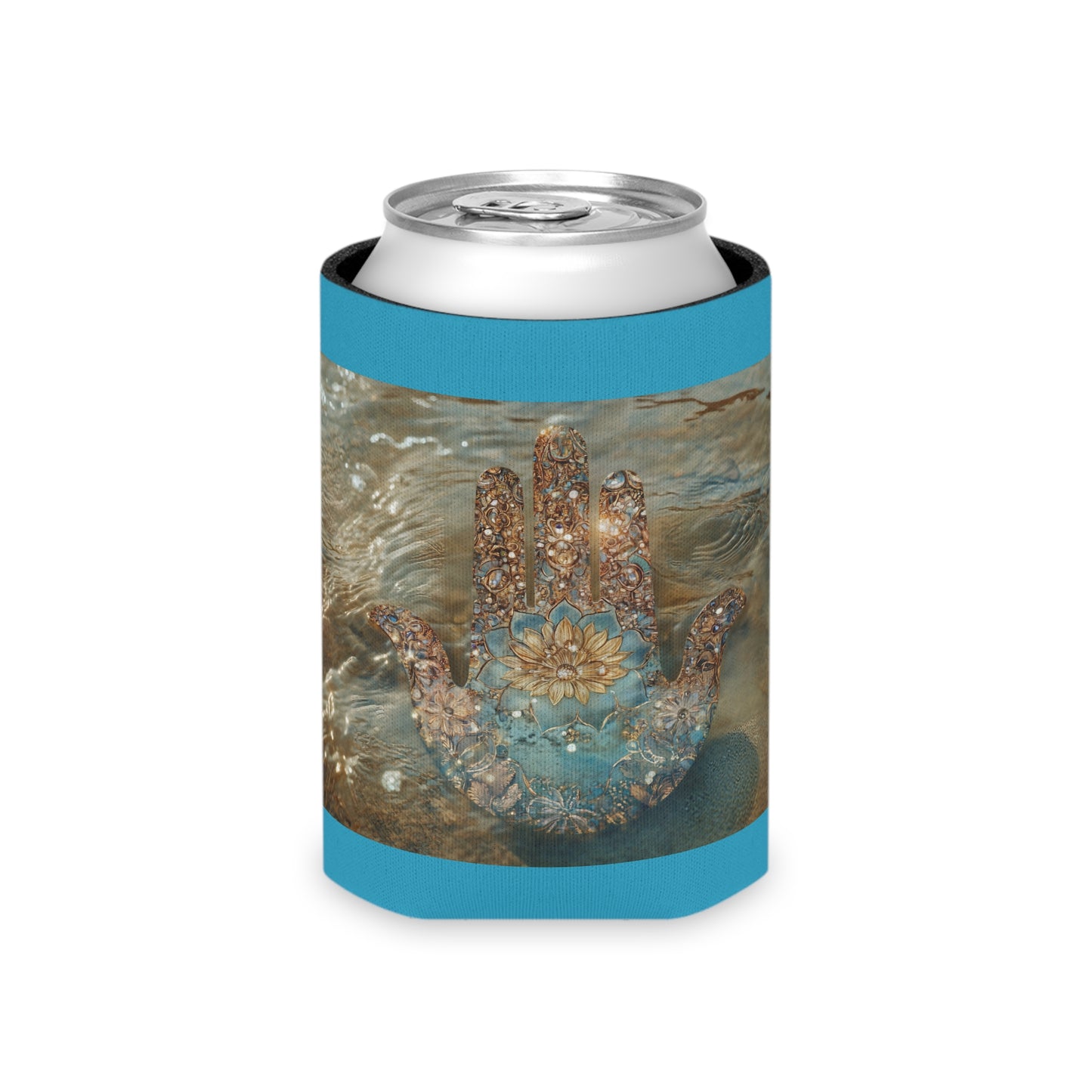Stylish Hamsa Hand Beach Vibe Can Cooler, Great for Summer Parties, Bohemian Decor, Beach Days, Unique Gift for Friends