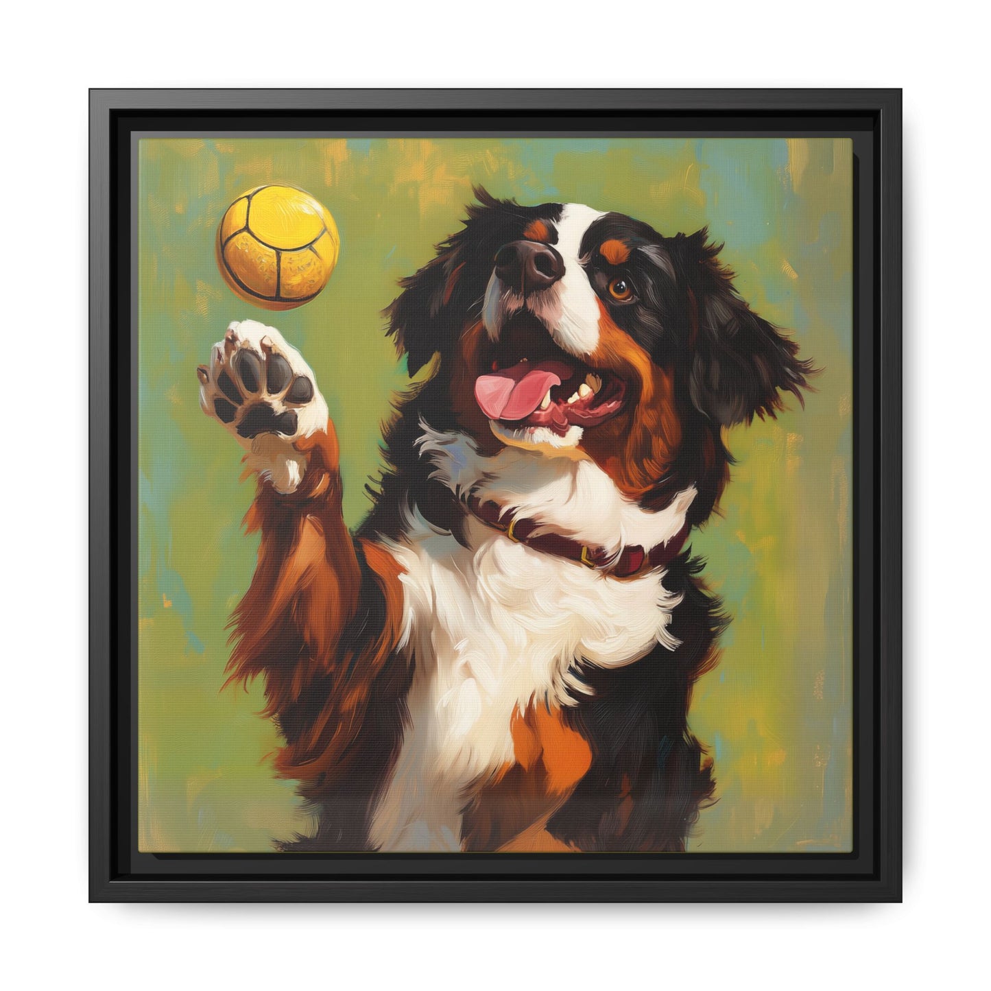 Bernese Mountain Dog Playing Picklball Canvas Wall Art, Matte Canvas Framed