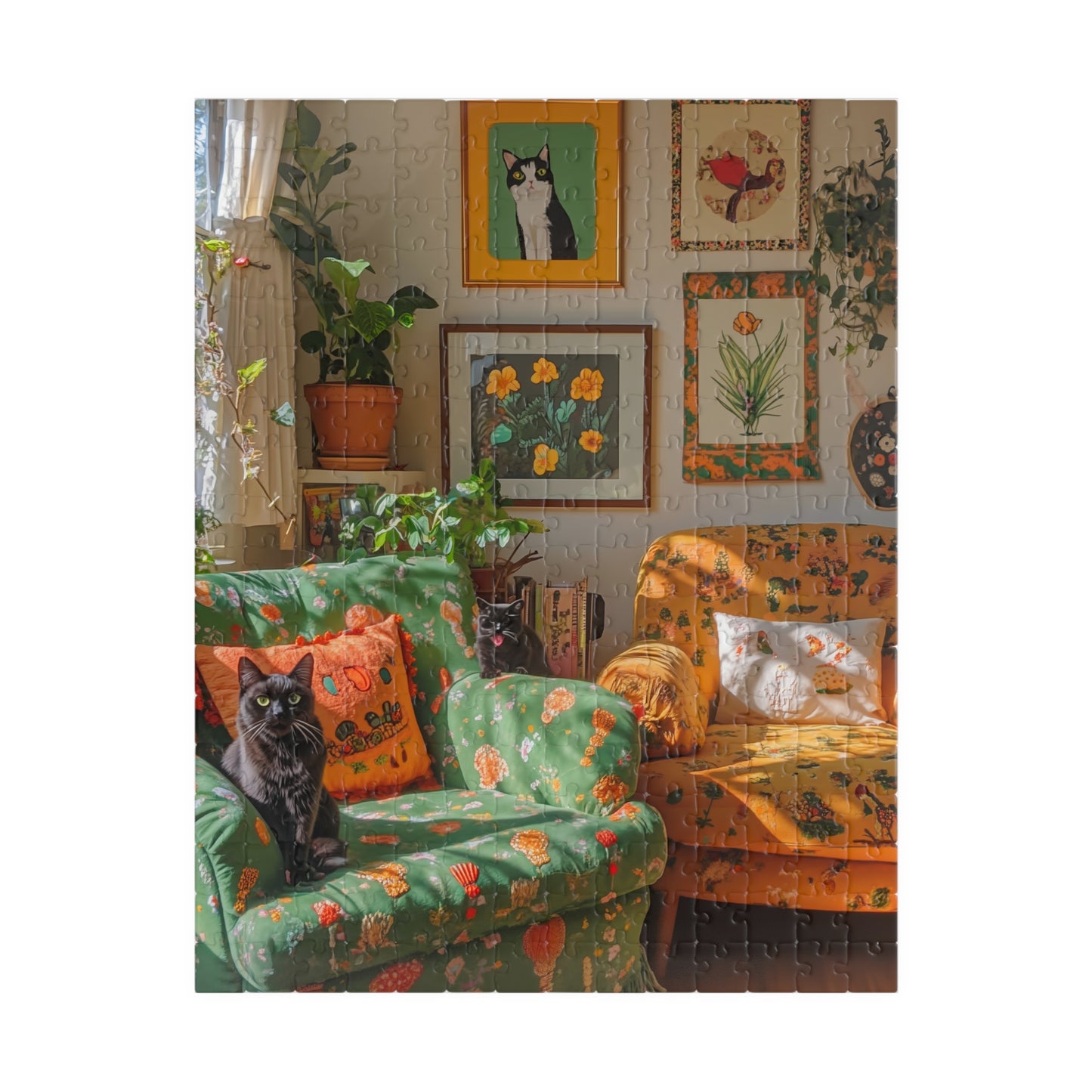 Cozy Living Room Black Cat Print Puzzle