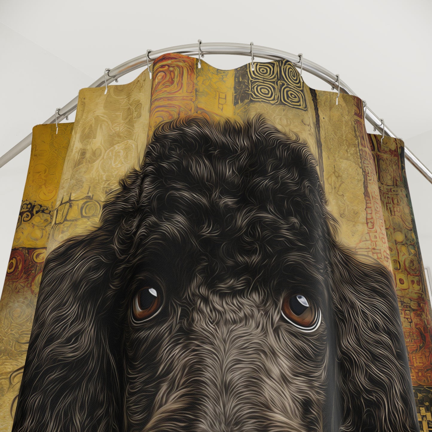 Anthro Black Poodle Shower Curtain — Artistic Vintage Patchwork Bathroom Decor