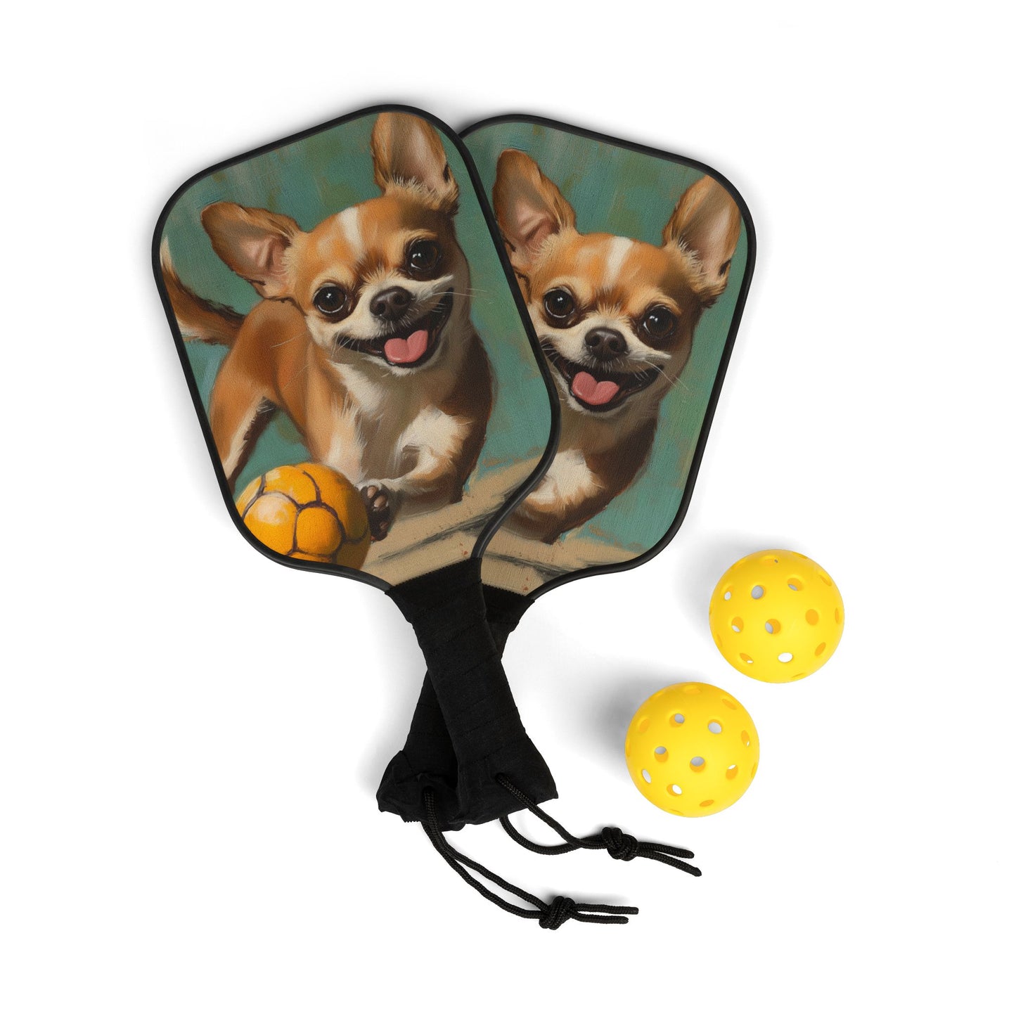 Happy Chihuahua with Ball Pickleball Paddle | Pickleball Kit