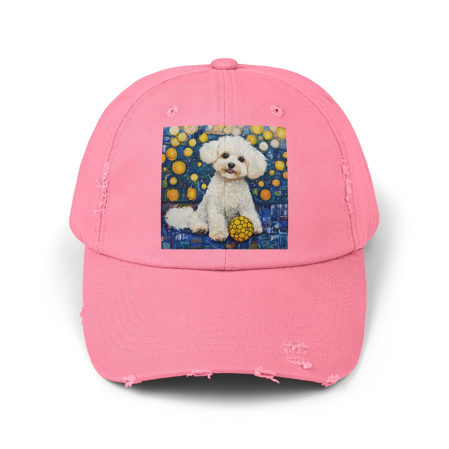 Bichon Frise Pickleball Unisex Distressed Cap with Adorable Dog Art | Pet Lover Gift, Casual Fashion, , Dog Mom Hat, Unique Dog Gift