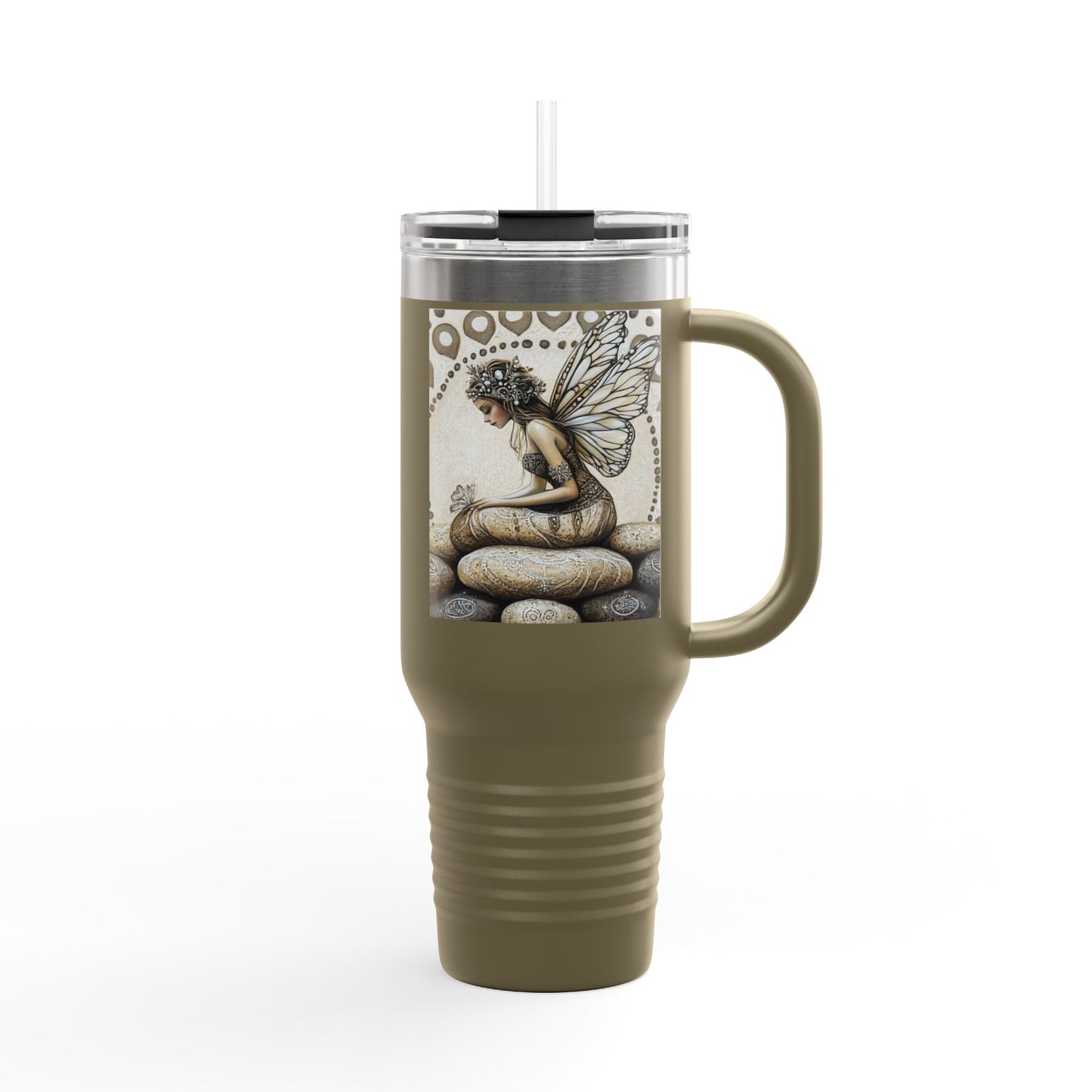 Good Fortune Stone Fairy Travel Mug, 40oz | Insulated Coffee Cup | Gifts for Nature Lovers | Boho Decor | Relaxation Gift