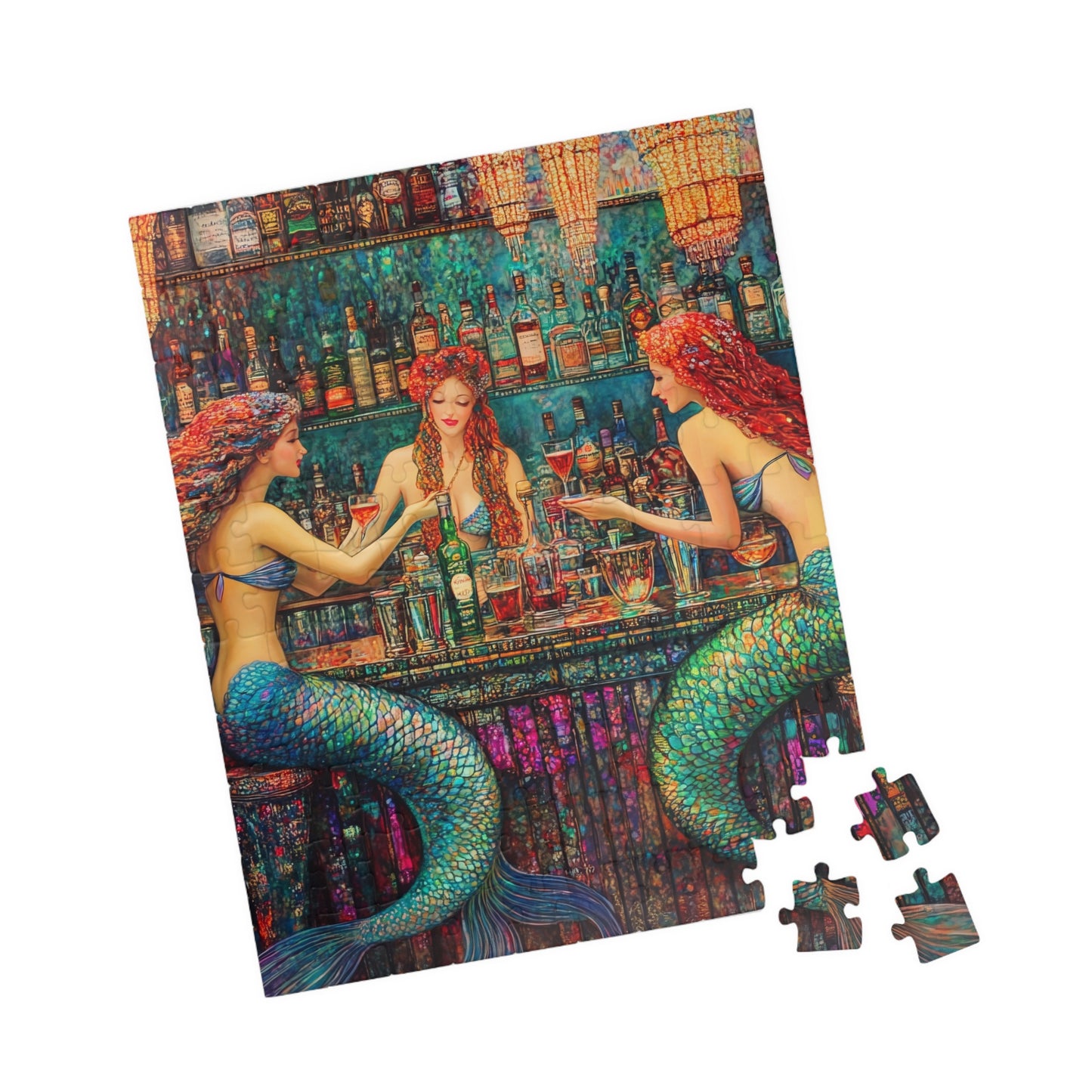 Mermaid Bar Scene Puzzle | 520 or 1014 Piece Jigsaw, Colorful Mermaid Artwork
