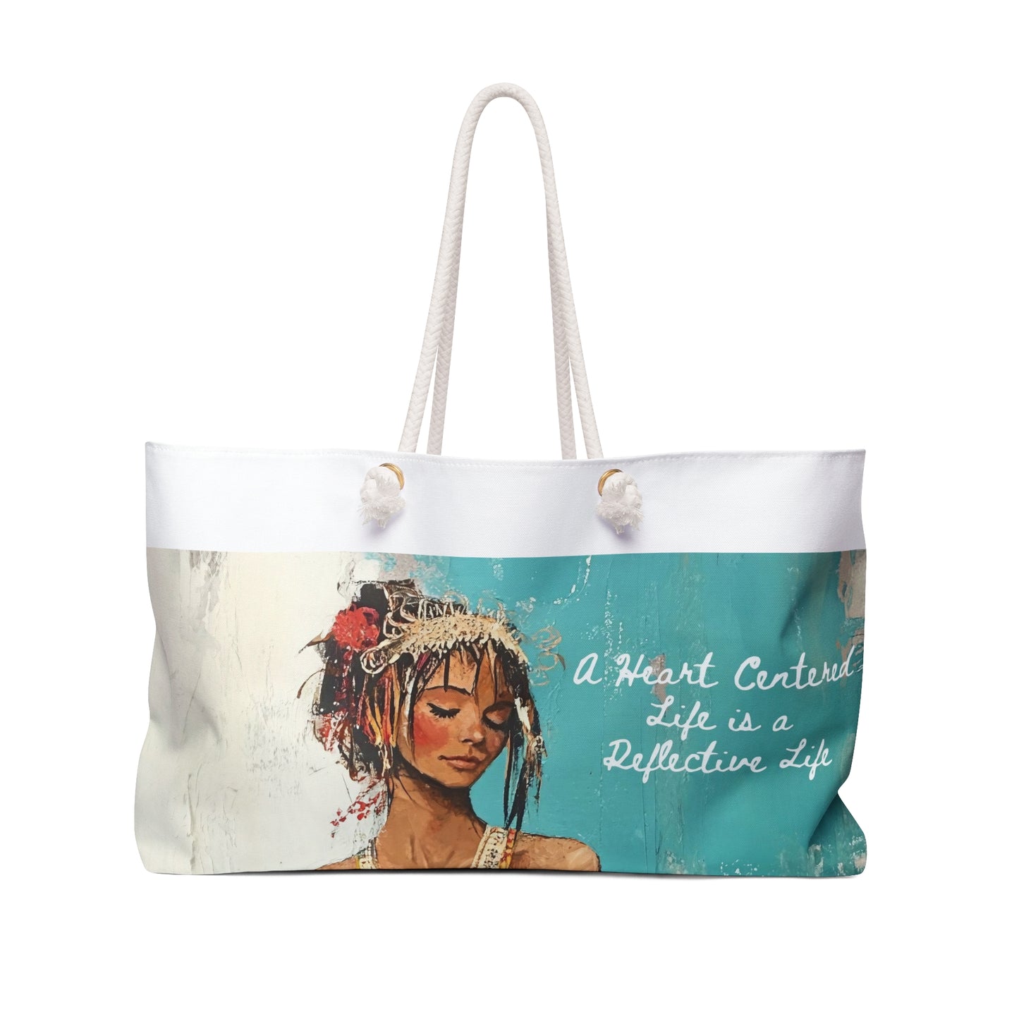 Heart Centered Woman Illustration Weekender Bag  Boho Art Travel Tote