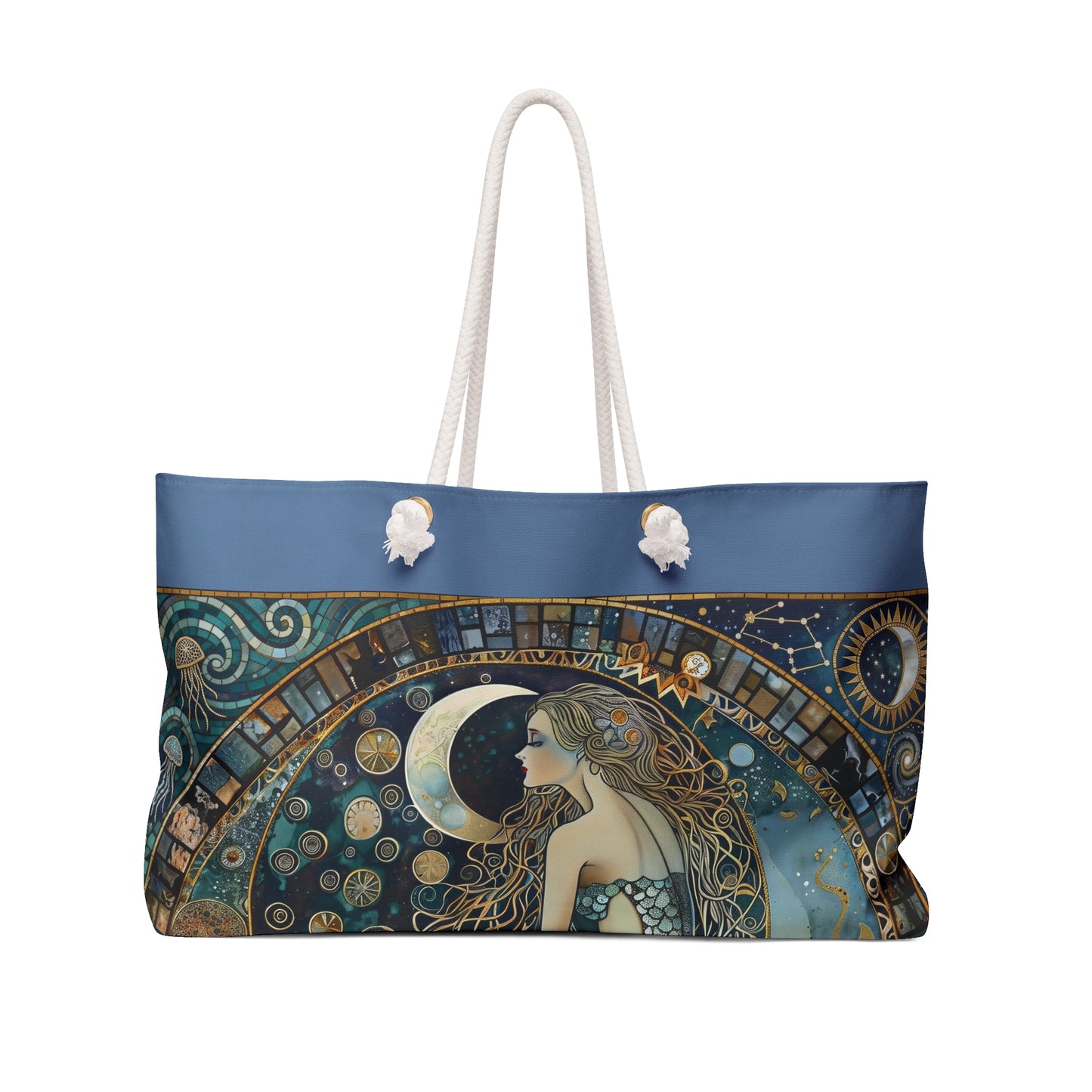 Moon Mermaid Bag Illustration Weekender Bag Nautical Celestial Tote