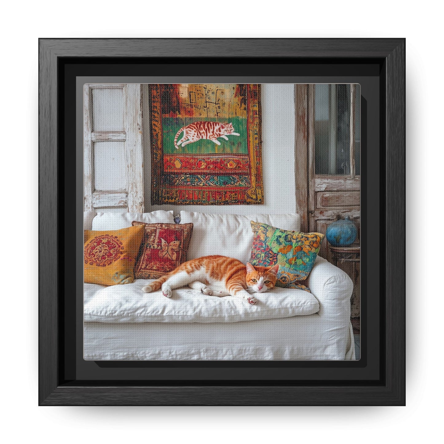 Orange Tabby "House Cat" Sleeping Ginger Cat Sofa Photo Framed Canvas