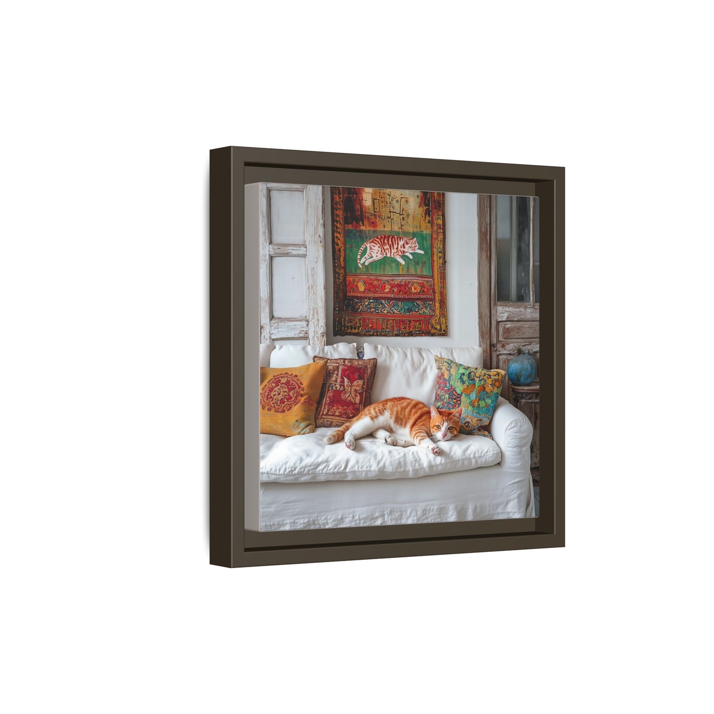 Orange Tabby "House Cat" Sleeping Ginger Cat Sofa Photo Framed Canvas