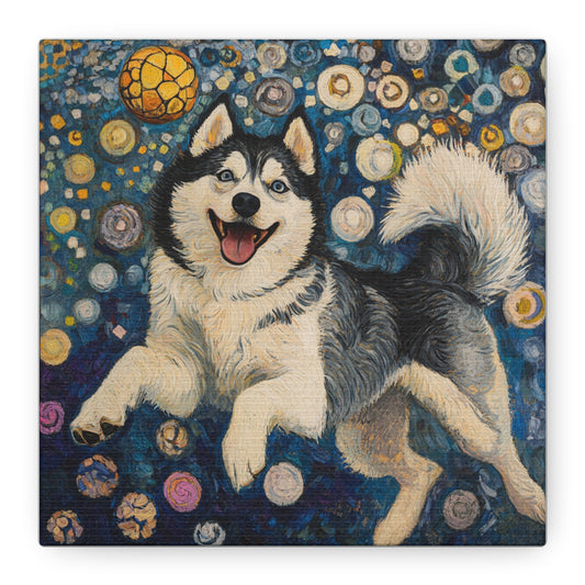 Joyful Husky Canvas Art, Pet Wall Decor, Dog Lovers Gift, Home Decoration, Animal Art, Husky Portrait